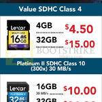 Lexar SDHC Value SDHC Class 4, Platinum II SDHC Class 10 4GB, 16GB, 32GB