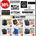 Backpacks, Case Logic, Koss, JVC, Sony, TDK, Shure, Audio-Technica, Atomic Floyd, Targus KSB-102, SLRC-206, BPCA-115, RBP-217, INT-114, ARC-113