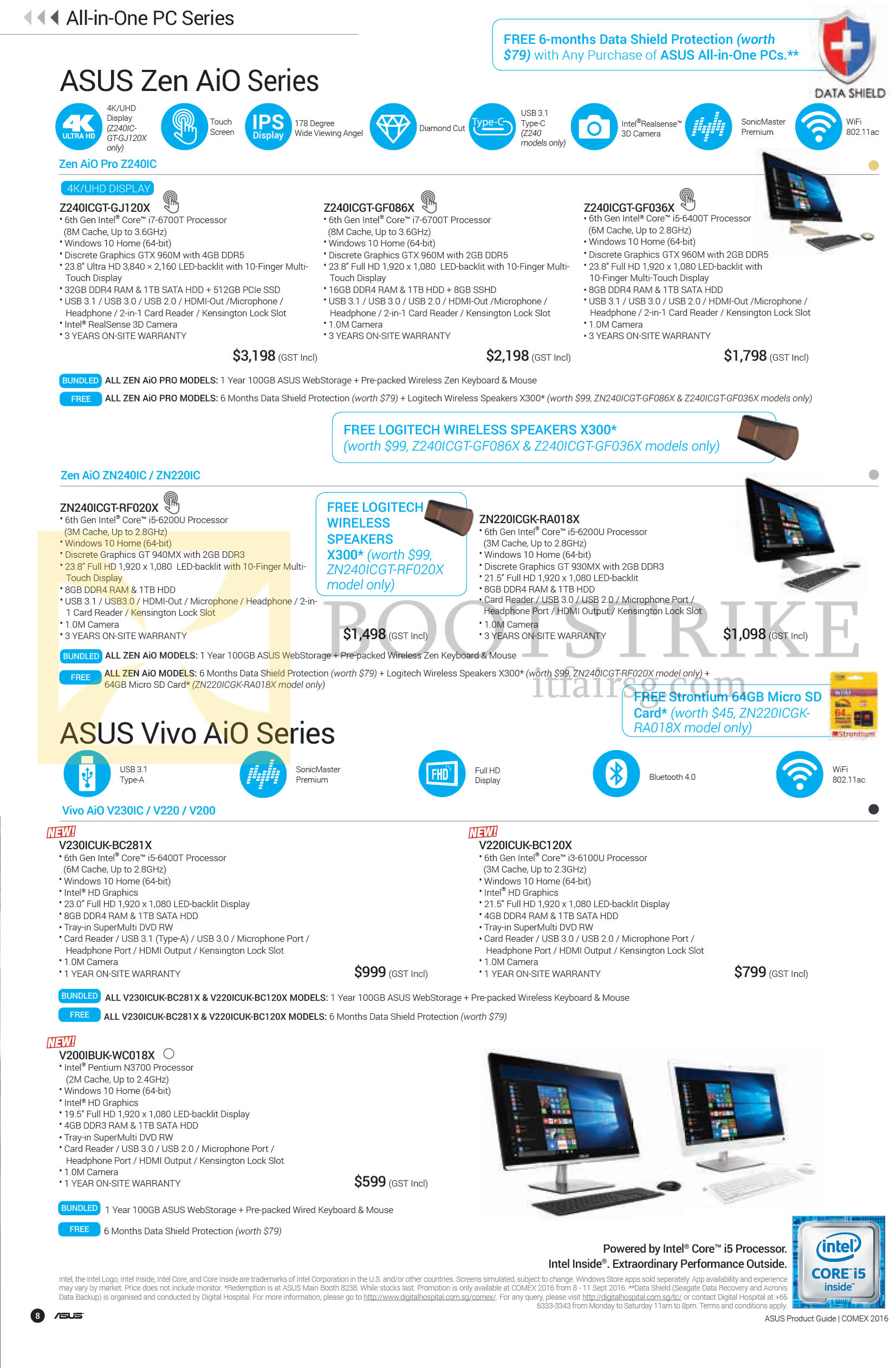 COMEX 2016 price list image brochure of ASUS AIO Desktop PCs Zen AIO Pro Z240IC, ZN240IC, ZN220IC, Vivo AIO V230IC, V220, V200 Series