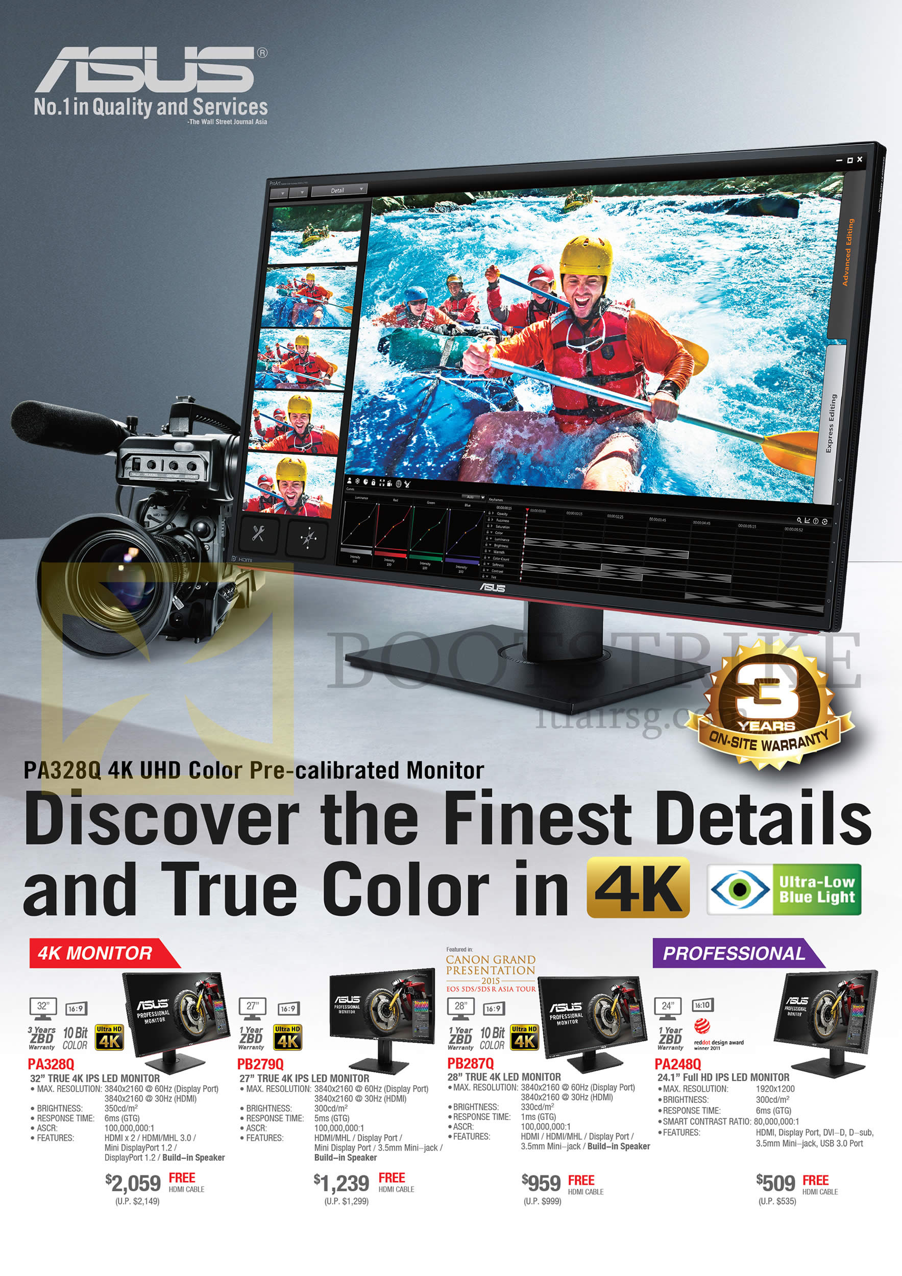 COMEX 2016 price list image brochure of ASUS Monitors 4K PA328Q, PB279Q, PB287Q, PA248Q