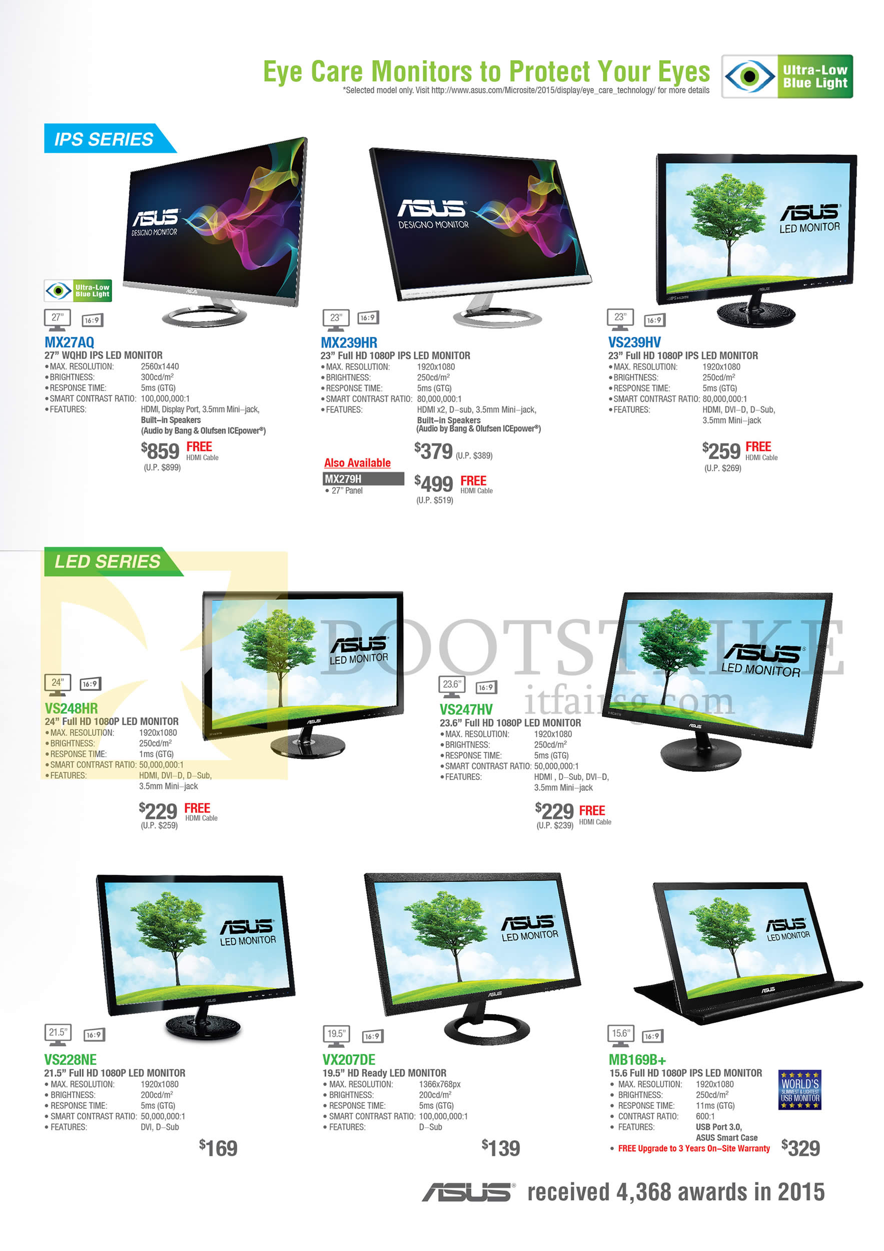 COMEX 2016 price list image brochure of ASUS Monitors IPS LED MX27AQ, MX239HR, VS239HV, VS247HV, VS248HR, VS228NE, VX207DE, MB169B+