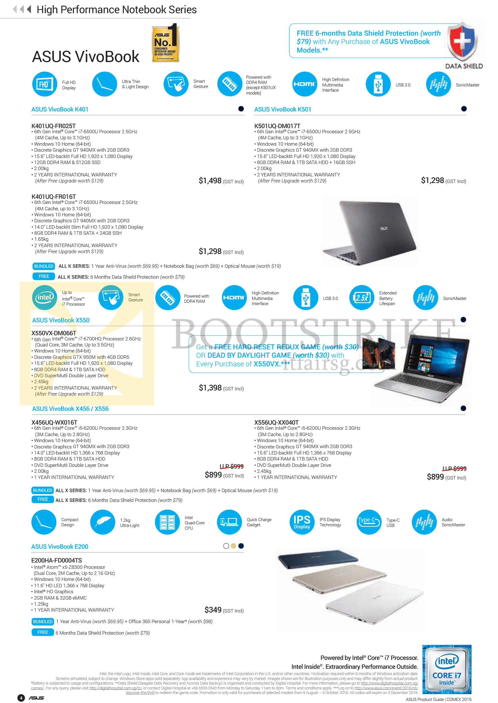 COMEX 2016 price list image brochure of ASUS Notebooks VivoBook K401, K501, X550, X456, X556, E200 Series