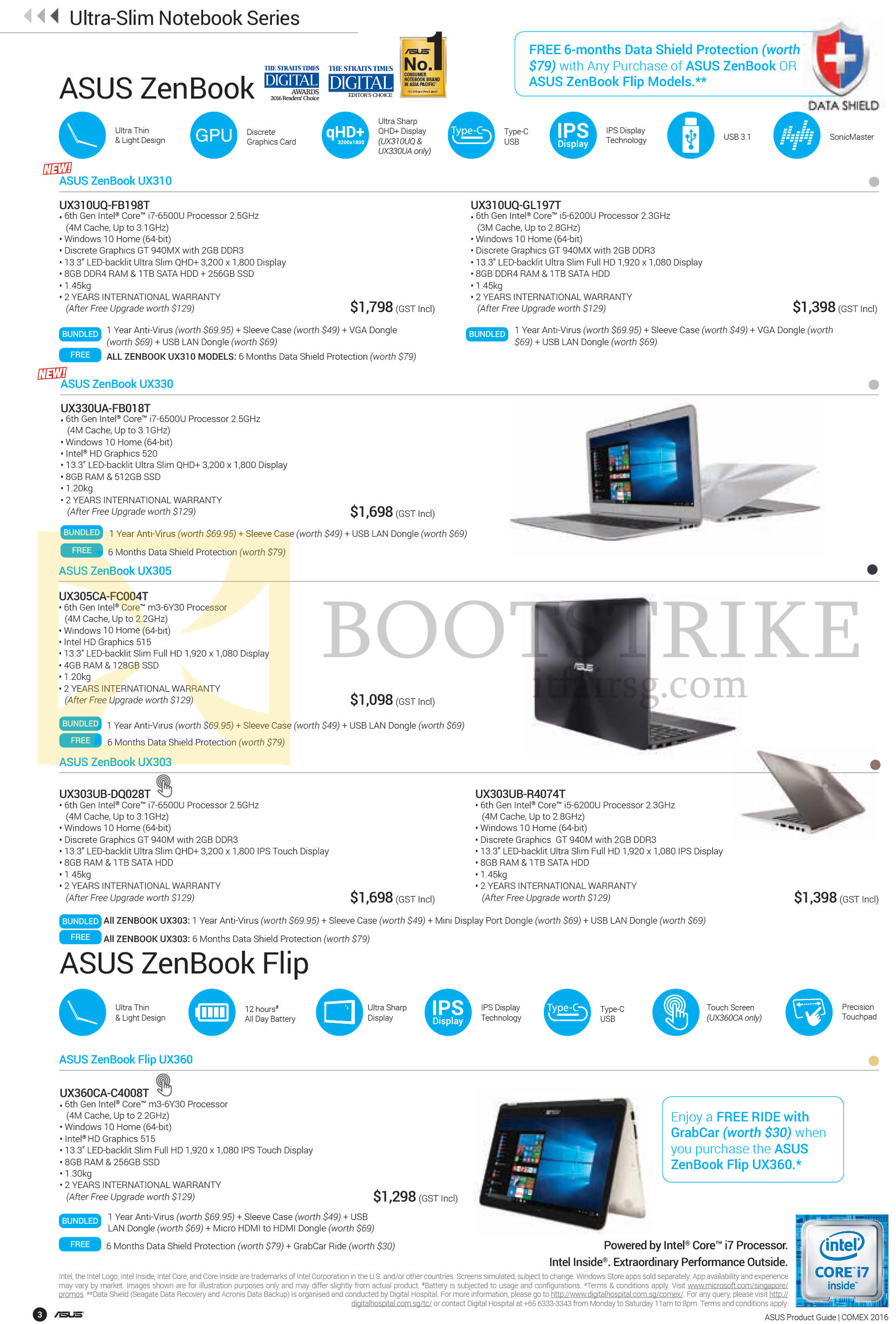 COMEX 2016 price list image brochure of ASUS Notebooks Zenbook UX310, UX330, UX305, UX303, Flip UX360 Series