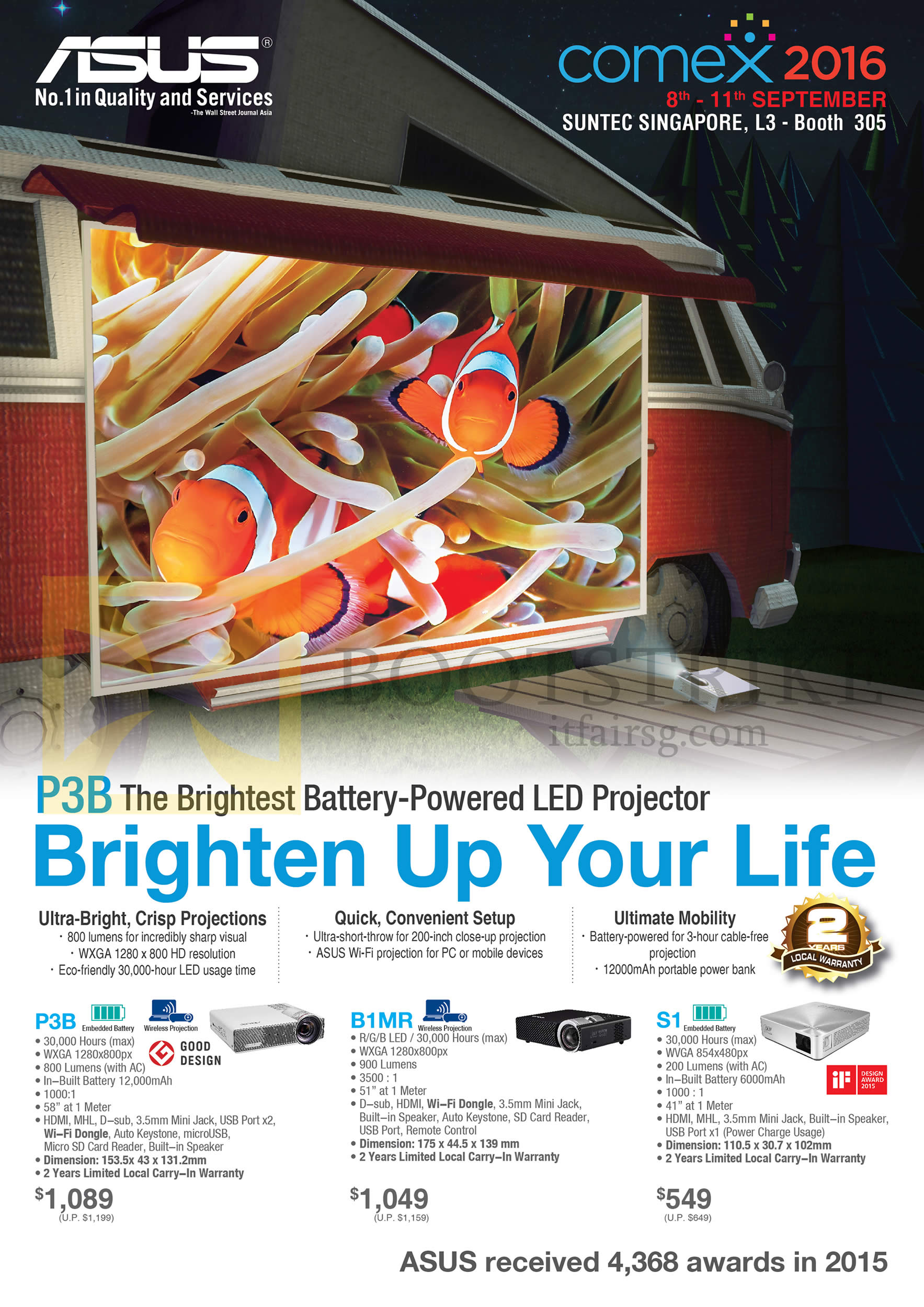 COMEX 2016 price list image brochure of ASUS Projector LED, P3B, B1MR, S1