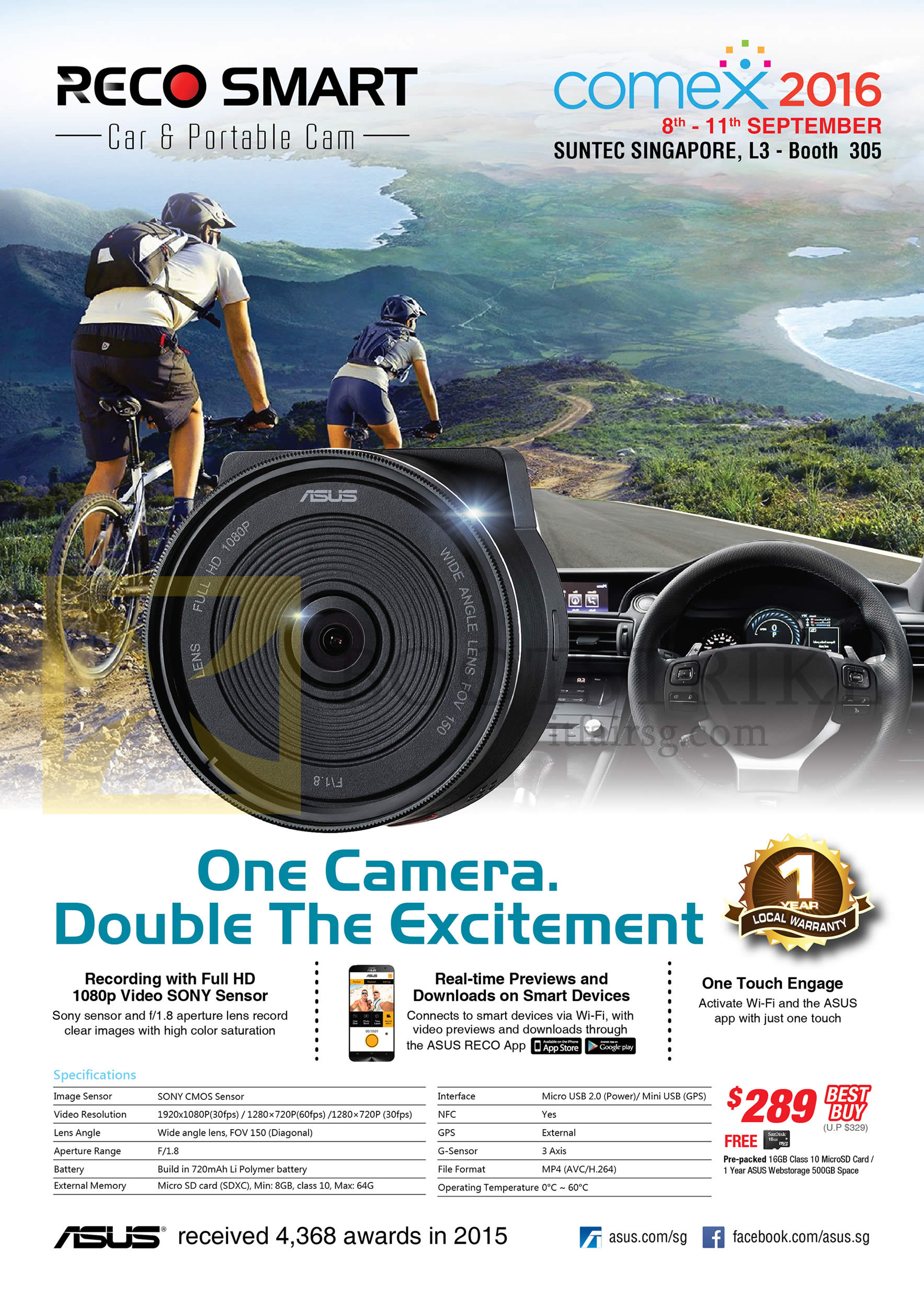 COMEX 2016 price list image brochure of ASUS Reco Smart Car Portable Camera