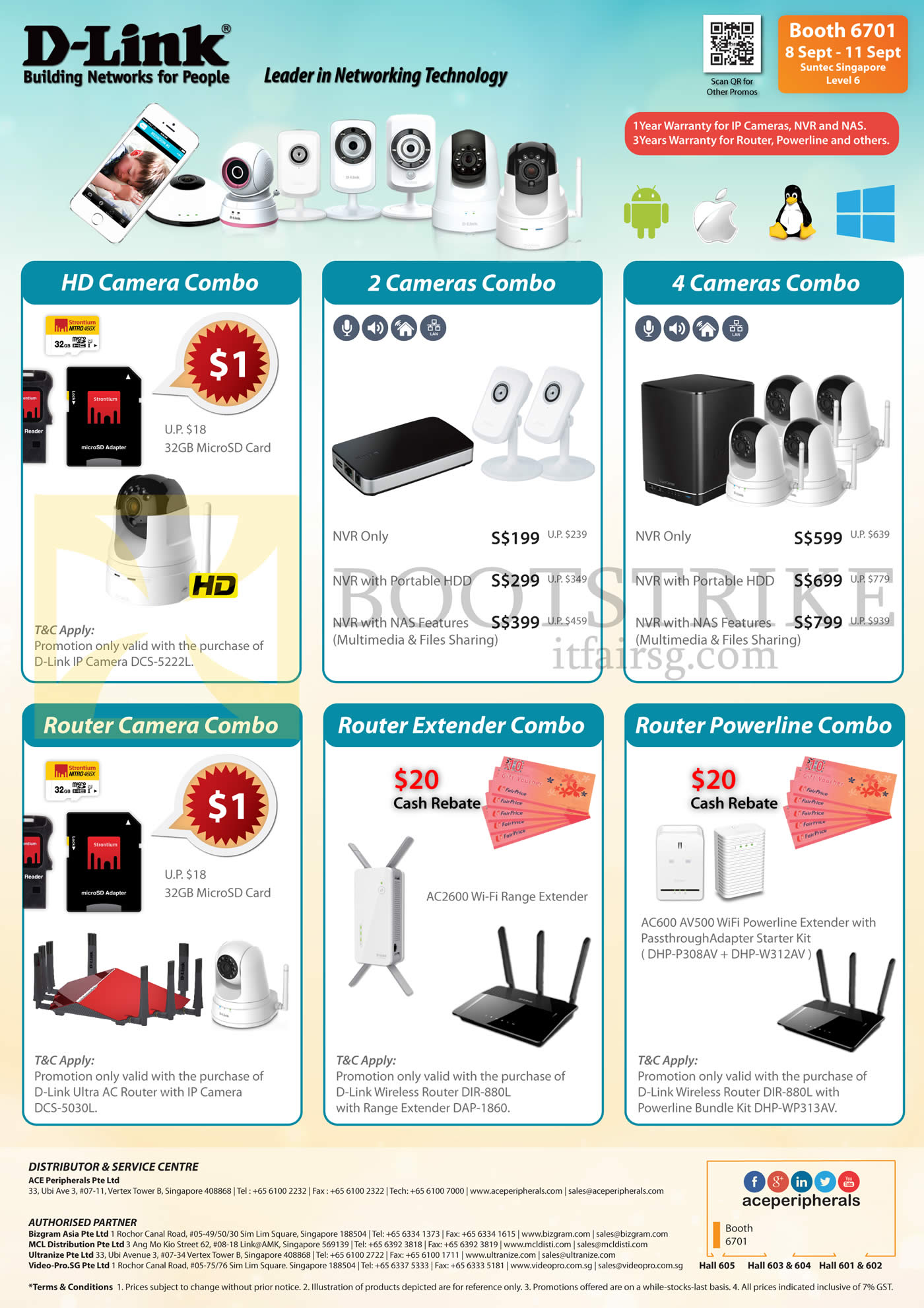 COMEX 2016 price list image brochure of Ace Peripherals D-Link Camera Combos HD Camera, 2 Cameras, Router, Router Extender, Router Powerline Combos