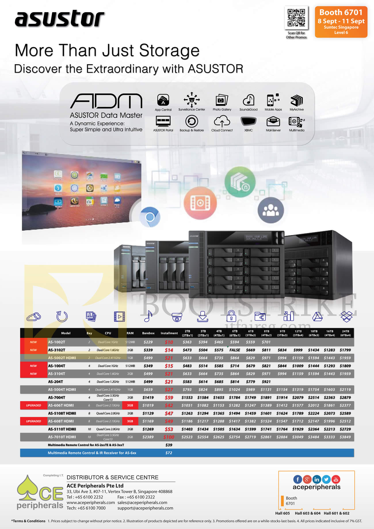 COMEX 2016 price list image brochure of Ace Peripherals NAS Asustor Data Master AS-1002T, 3102T, 5002, 1004T, 3104T, 204T, 5004T, 7004T, 606T, 5108T, 608T, 5110T, 7010T HDMI