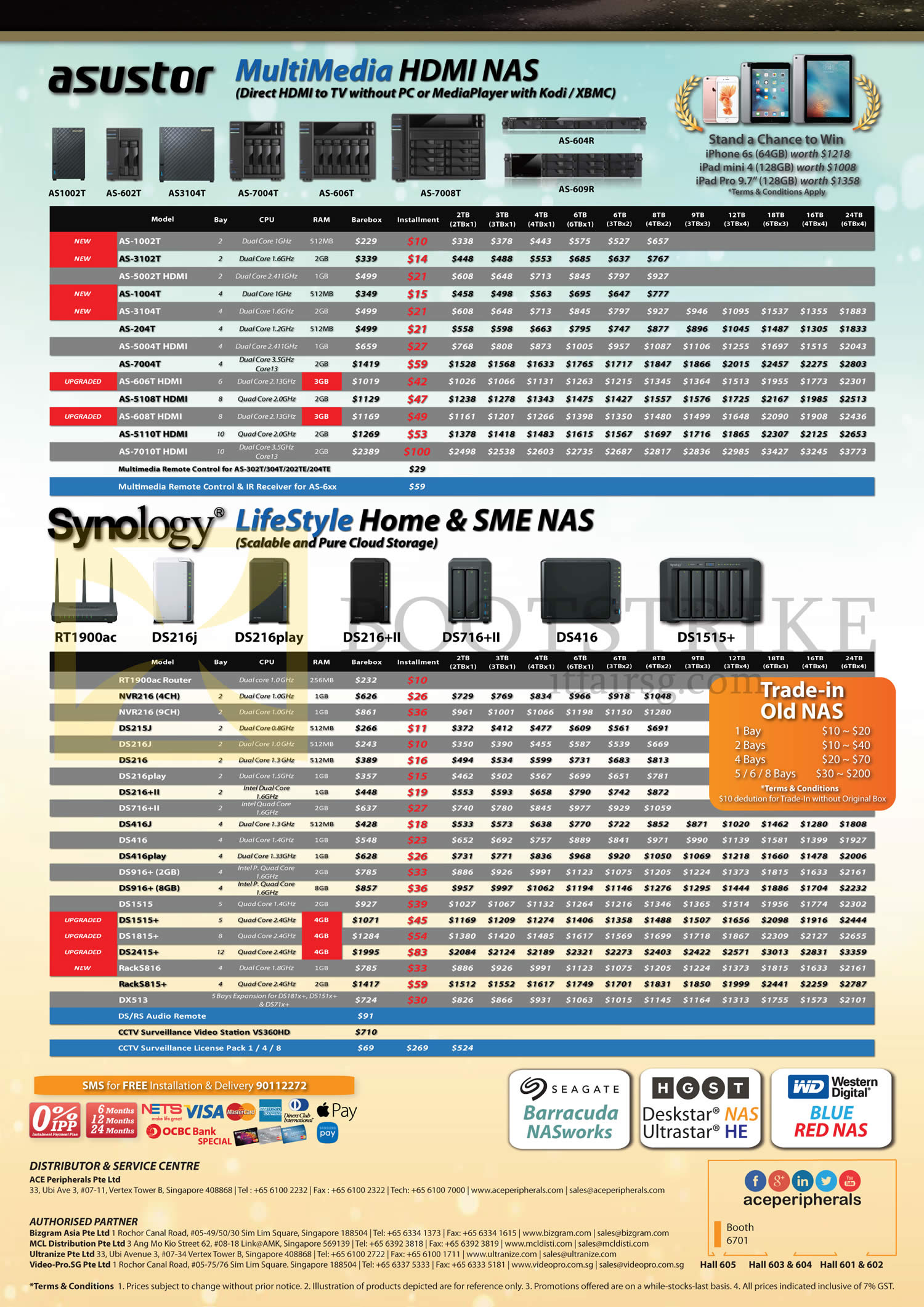 COMEX 2016 price list image brochure of Ace Peripherals NAS Asustor, Synology, AS-1002T, 3102T, 5002T, 1004T, 3104T, 204T, 5004T, 7004T, 606T, DS215J, 216J, 216, 216play, 416J