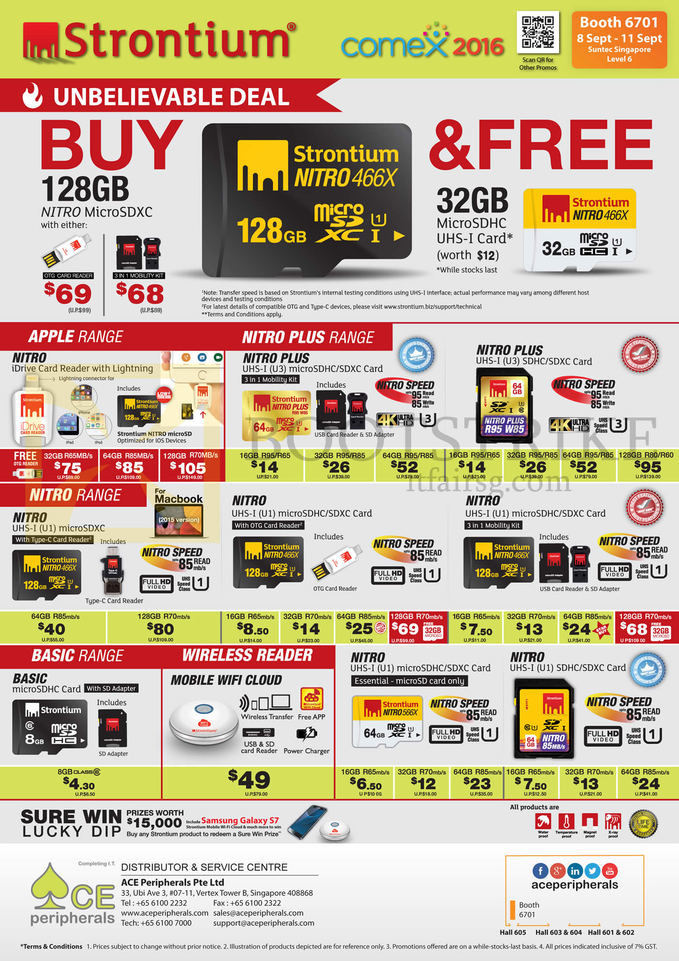 COMEX 2016 price list image brochure of Ace Peripherals Strontium Card Readers, Mobile Wifi Cloud, Nitro, Nitro Plus, Basic, MicroSDHC SDXC