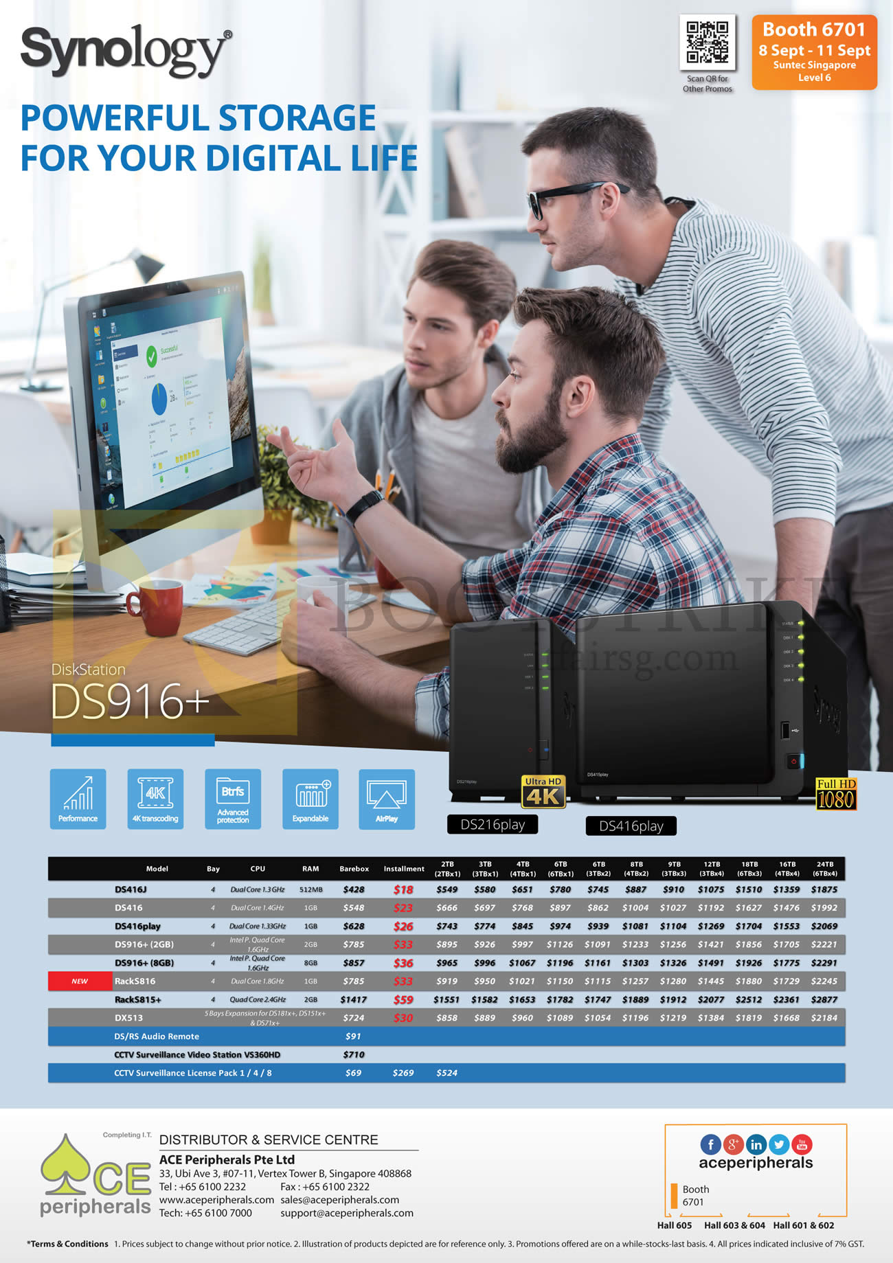 COMEX 2016 price list image brochure of Ace Peripherals Synology NAS DiskStation DS416J, 416, 416play, 916plus, RackS816, S815Plus, DX513