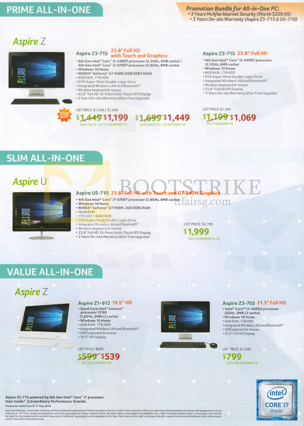 COMEX 2016 price list image brochure of Acer AIO Desktop PCs Aspire Z Prime Z3-715, Slim U5-710, Z1-612, Z3-705