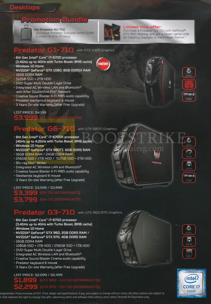 COMEX 2016 price list image brochure of Acer Desktop PCs Predator G1-710, G6-710, G3-710