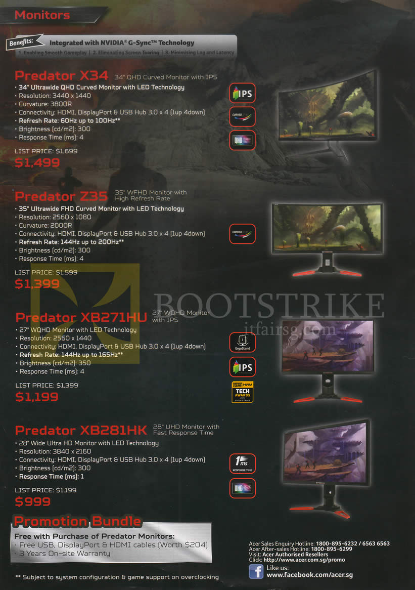 COMEX 2016 price list image brochure of Acer Monitors Predator X34, Z35, XB271HU, XB281HK