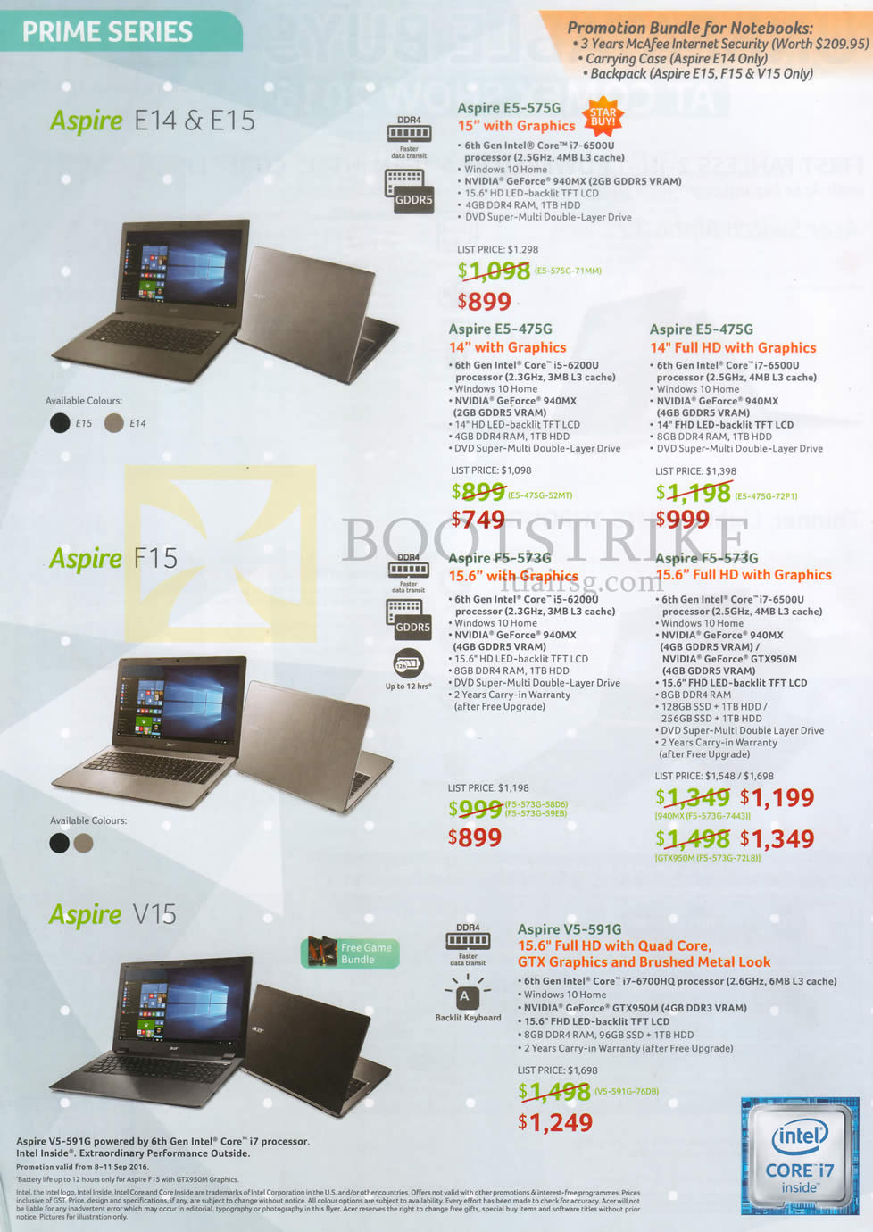 COMEX 2016 price list image brochure of Acer Notebooks Aspire E14 E15 E5-575G, E5-475G, F15 F5-573G, F5-373G, V15 V5-591G