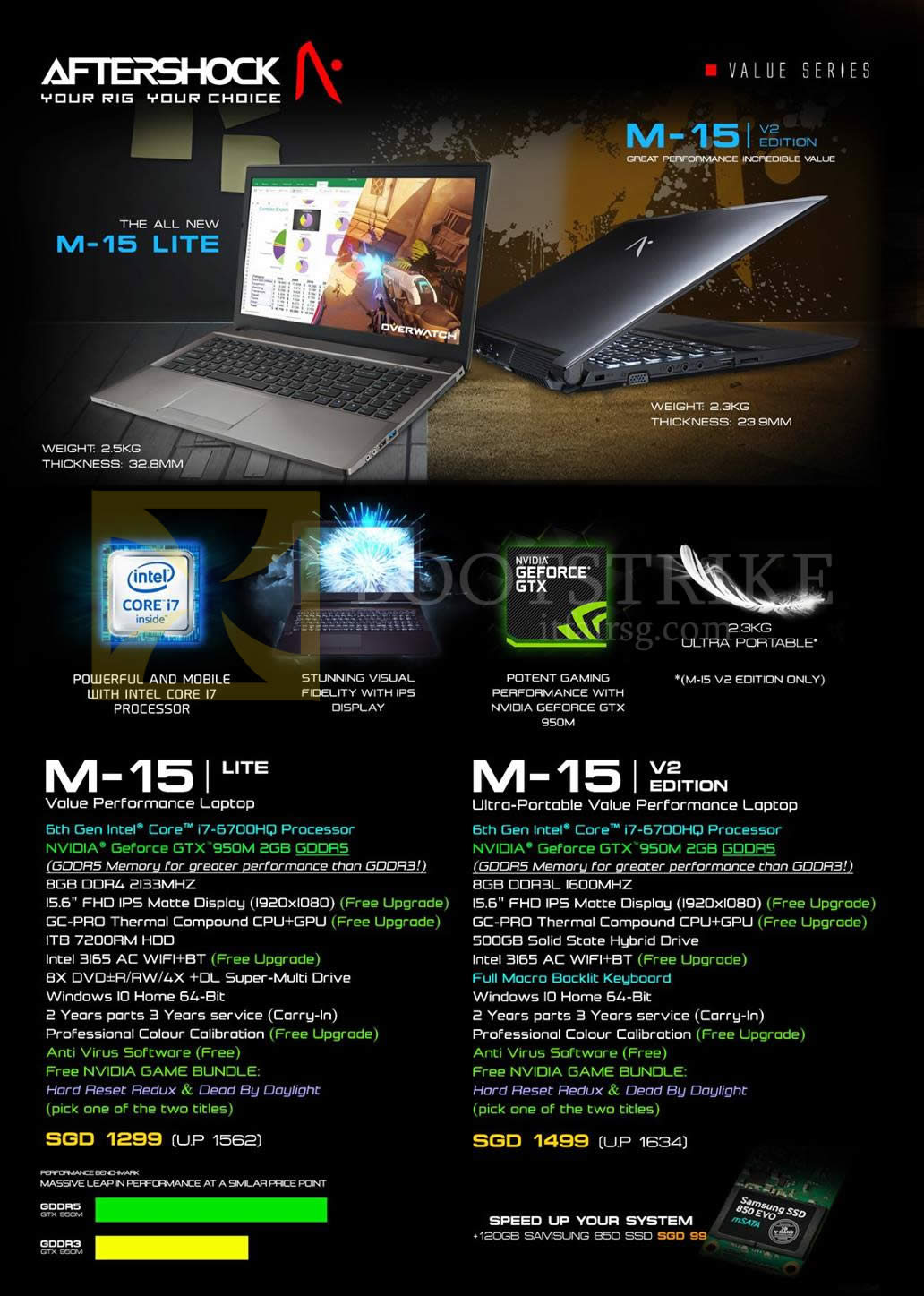 COMEX 2016 price list image brochure of Aftershock Notebooks M-15 Lite, M-15 V2 Edition