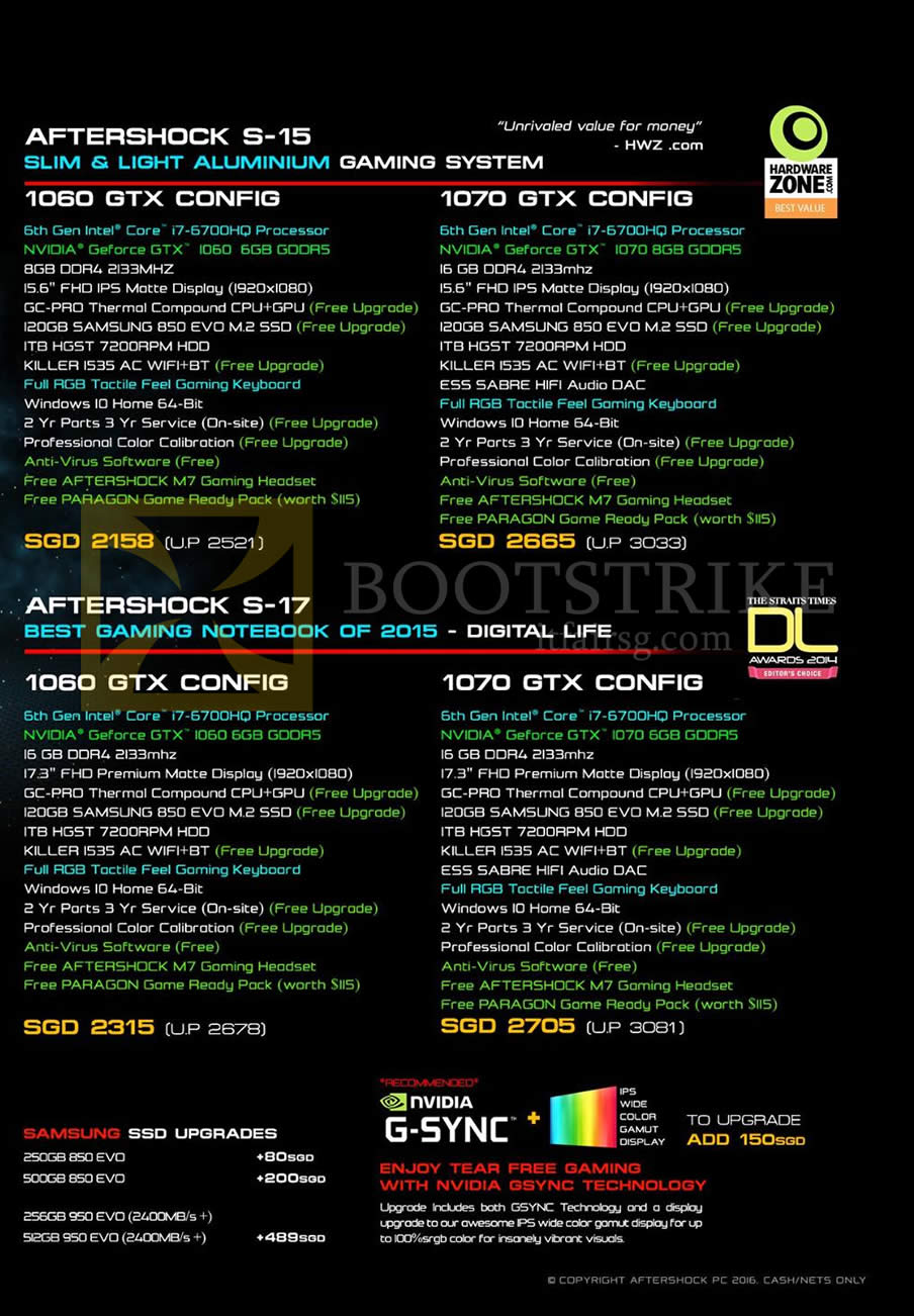 COMEX 2016 price list image brochure of Aftershock Notebooks S-15, S-17