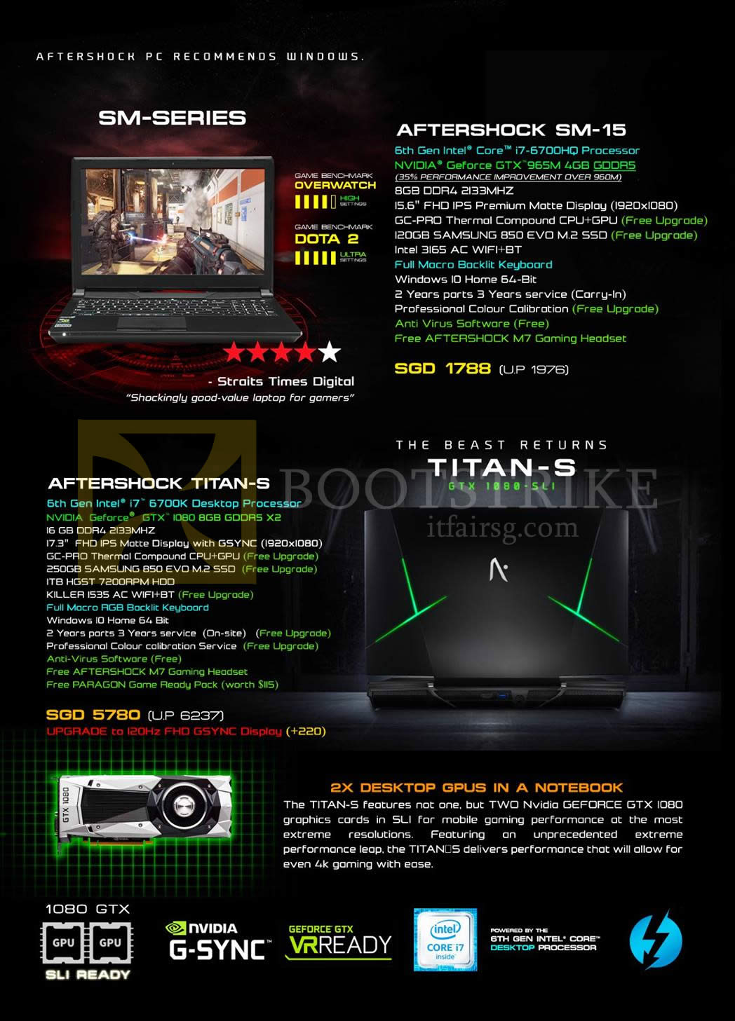 COMEX 2016 price list image brochure of Aftershock Notebooks SM-15, Titan-S