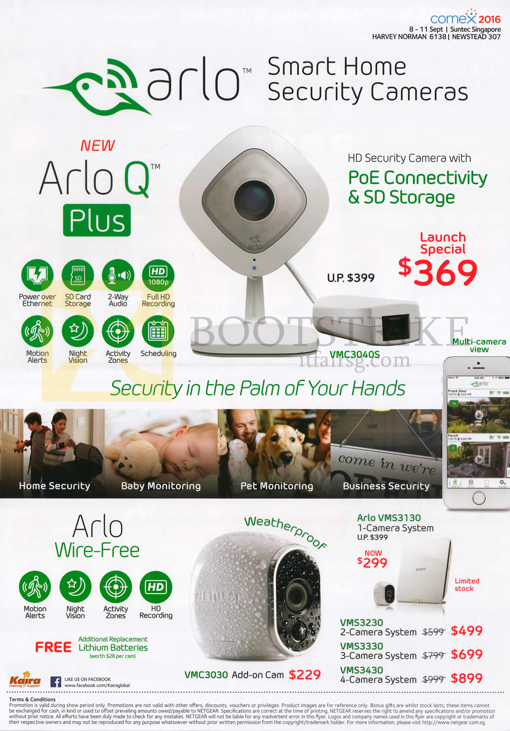 COMEX 2016 price list image brochure of Arlo Security Cameras Wire-Free, Arlo Q Plus, VMS3130, VMS3230, VMS3330, VMS3430