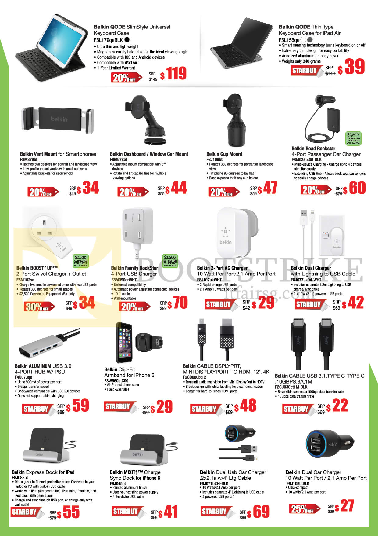 COMEX 2016 price list image brochure of Belkin Chargers, Cables, Car Mount, Cases, Qode Slimstyle Universal, Qode Thin Type Keyboard Case, Vent Mount, Cup Mount, Road Rockstar, Boost Up, Family Rockstar, 2 Port AC Charger