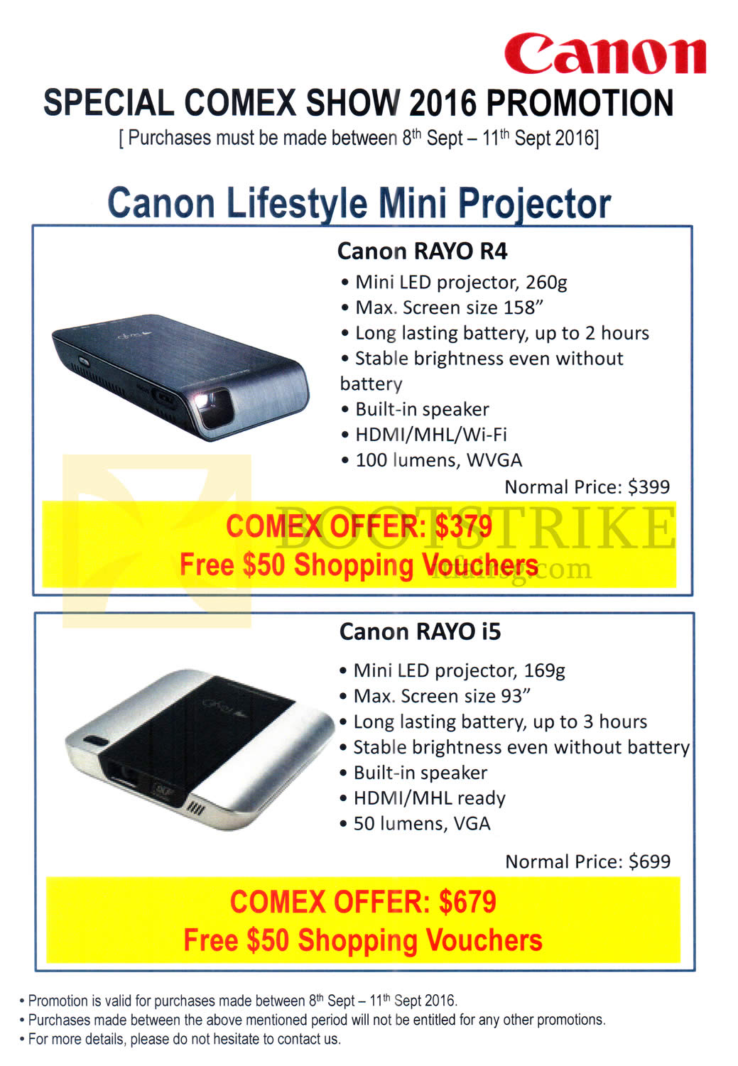 COMEX 2016 price list image brochure of Canon Projectors Lifestyle Mini Rayo R4, Rayo I5