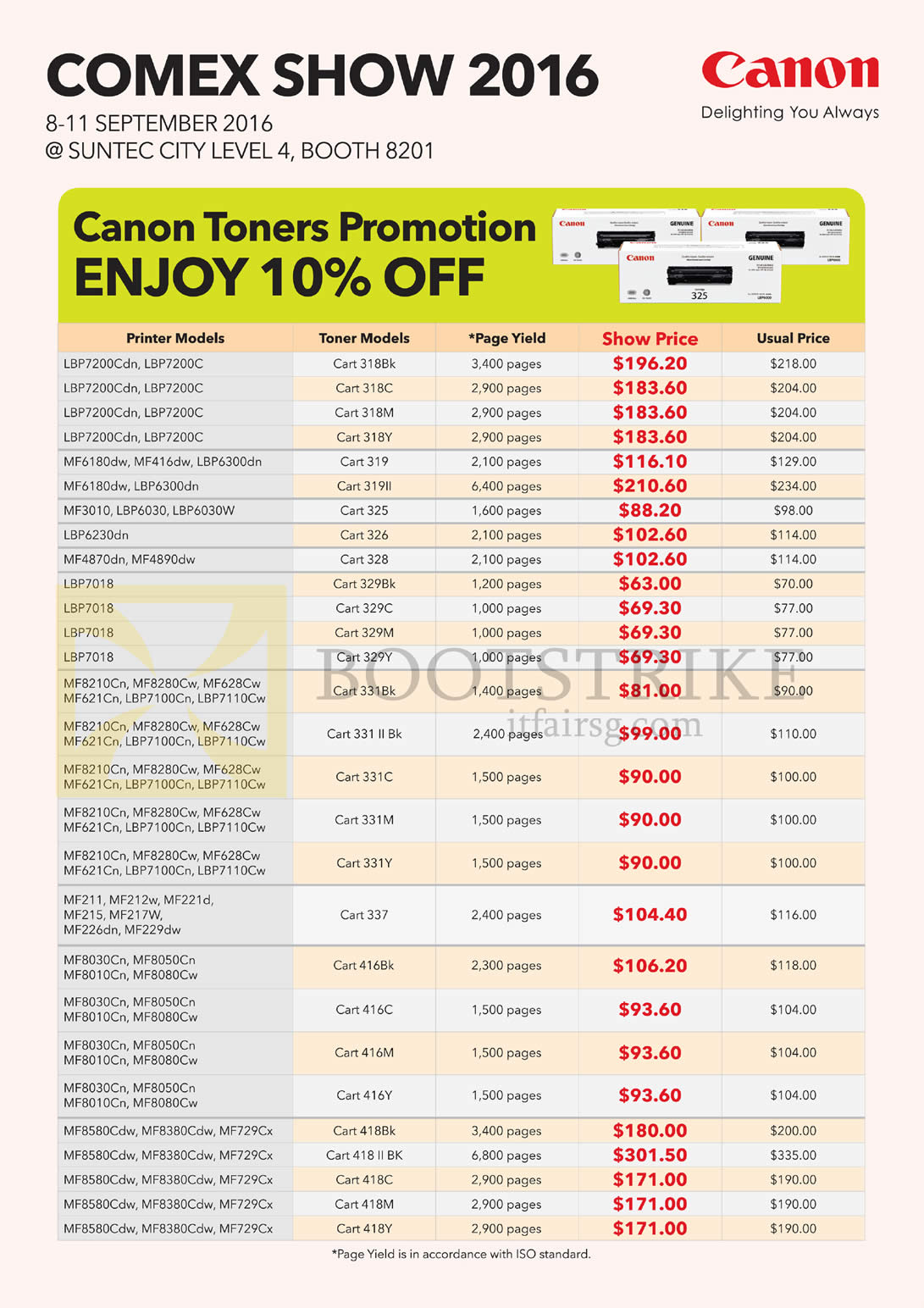 COMEX 2016 price list image brochure of Canon Toners 10 Percent Off, LBP, MF Series