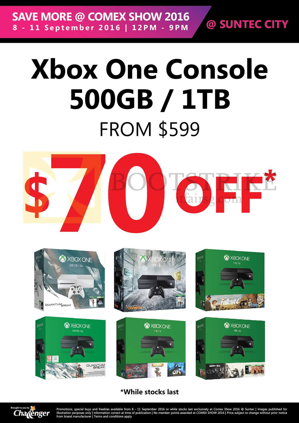 COMEX 2016 price list image brochure of Challenger Xbox One Console 500GB, 1TB