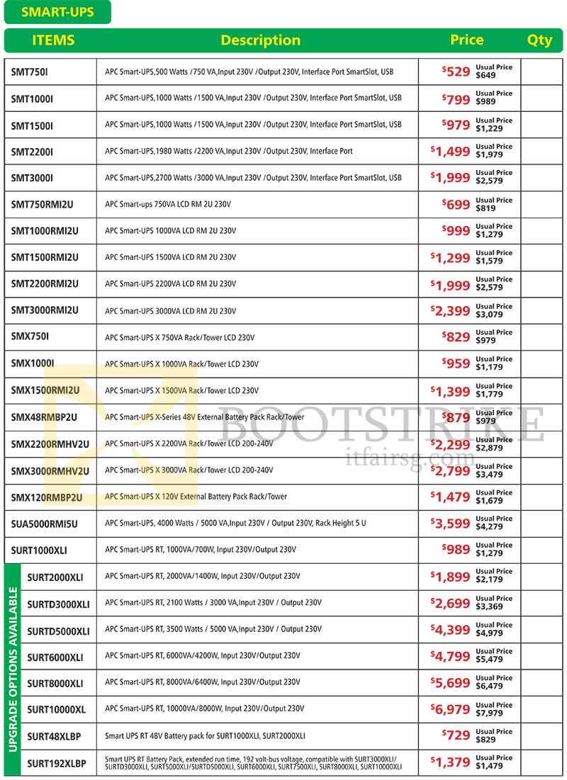 COMEX 2016 price list image brochure of Convergent APC Smart-UPS, SMT750I, 1000I, 1500I, 2200I, 3000I, 750RMI2U, 1000RMI2U, 1500RMI2U, SMX750I, 1000I, 1500RMI2U, 48RMBP2U, 2200RMHV2U