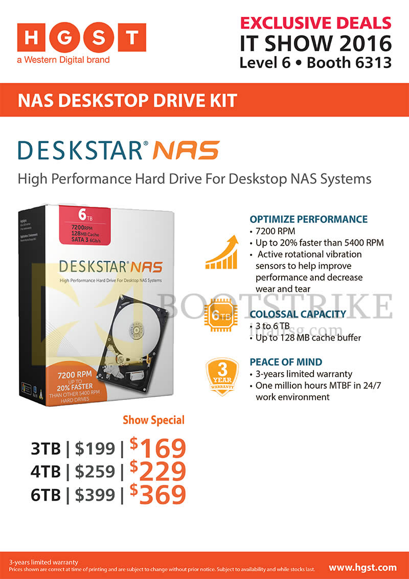 COMEX 2016 price list image brochure of Convergent HGST NAS Deskstar 3TB, 4TB, 6TB