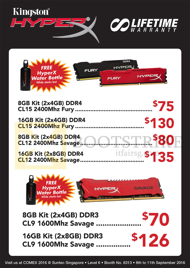 COMEX 2016 price list image brochure of Convergent HyperX RAM Memory, Fury, Savage, 8GB, 16GB