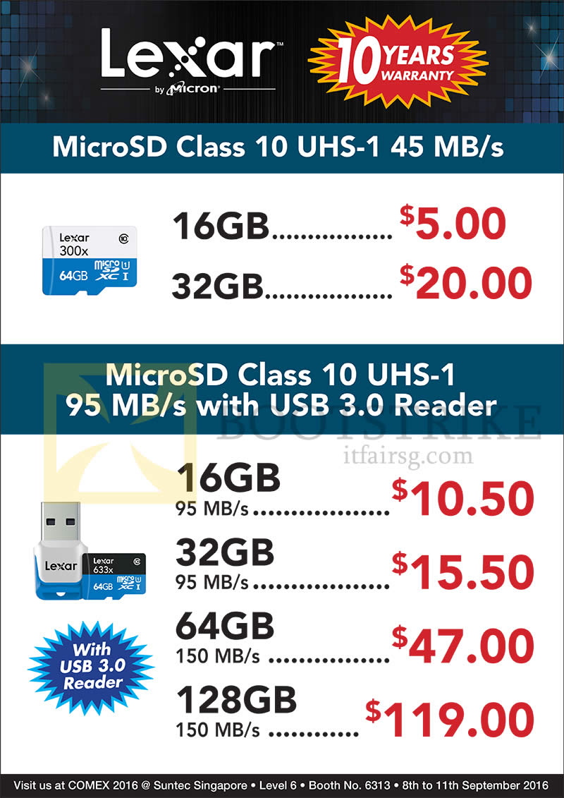 COMEX 2016 price list image brochure of Convergent Lexar MicroSD Class 10 UHS-1 16GB, 32GB, 64GB, 128GB