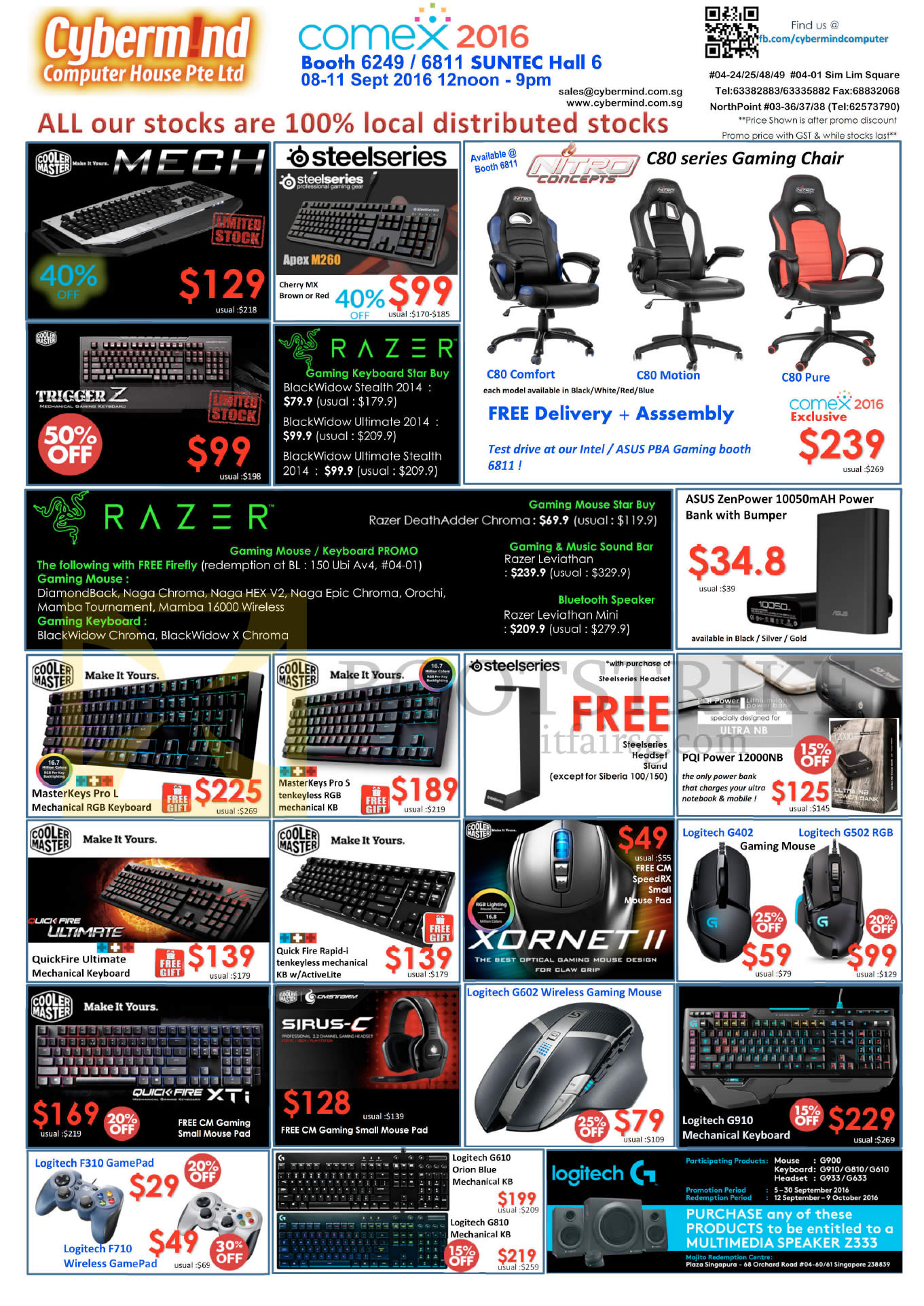 COMEX 2016 price list image brochure of Cybermind Keyboards, Gaming Chairs, Mouse, Headsets, GamePad, Speaker, Razer, Cooler Master, Steelseries