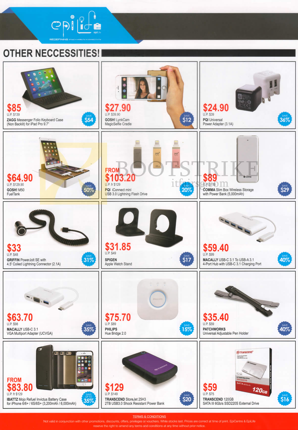 COMEX 2016 price list image brochure of EpiCentre Epilife Accessories Cases, Power Adapters, Storages, Lightning Flassh Drives, Watch Stand, Charging Port, Hub Bridge, Pen Holder, Battery Case, PowerBank