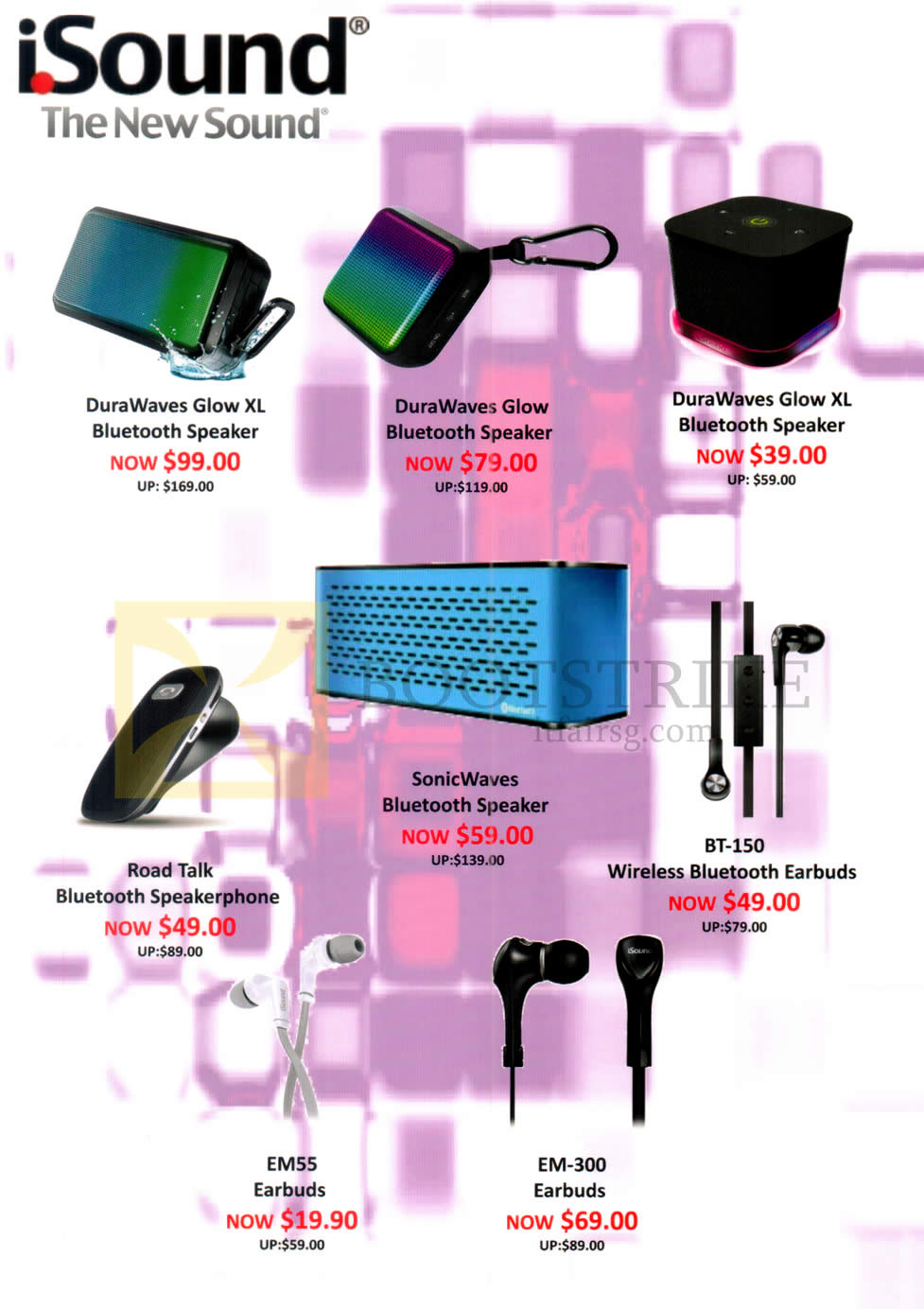 COMEX 2016 price list image brochure of Epicentre ISound Speaker, Earbuds, Durawaves Glow XL, Glow, Road Talk, SonicWaves, BT-150, EM55, EM-300