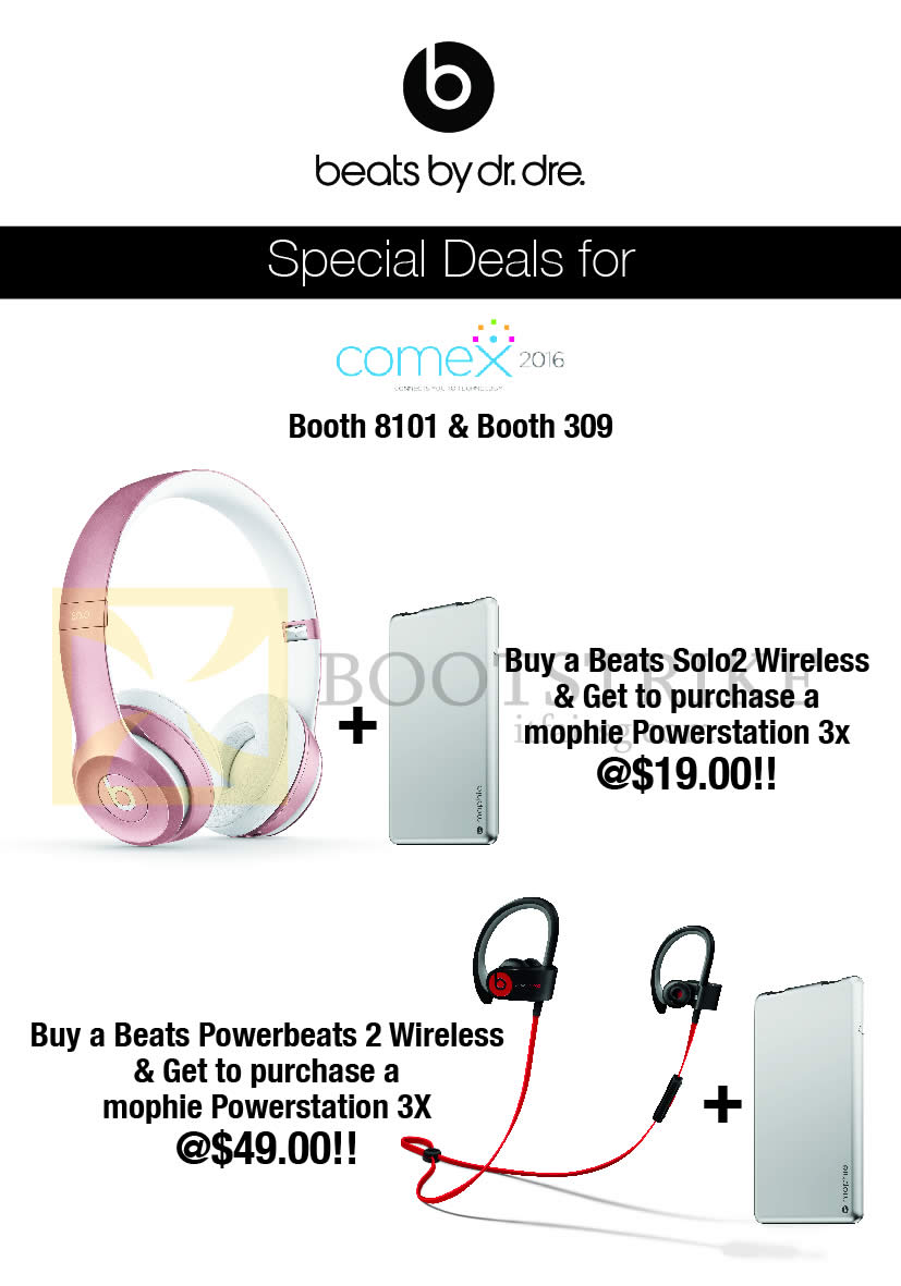 COMEX 2016 price list image brochure of HP Beats By Dr Dre Beats Solo2, Beats Powerbeats 2 Wireless