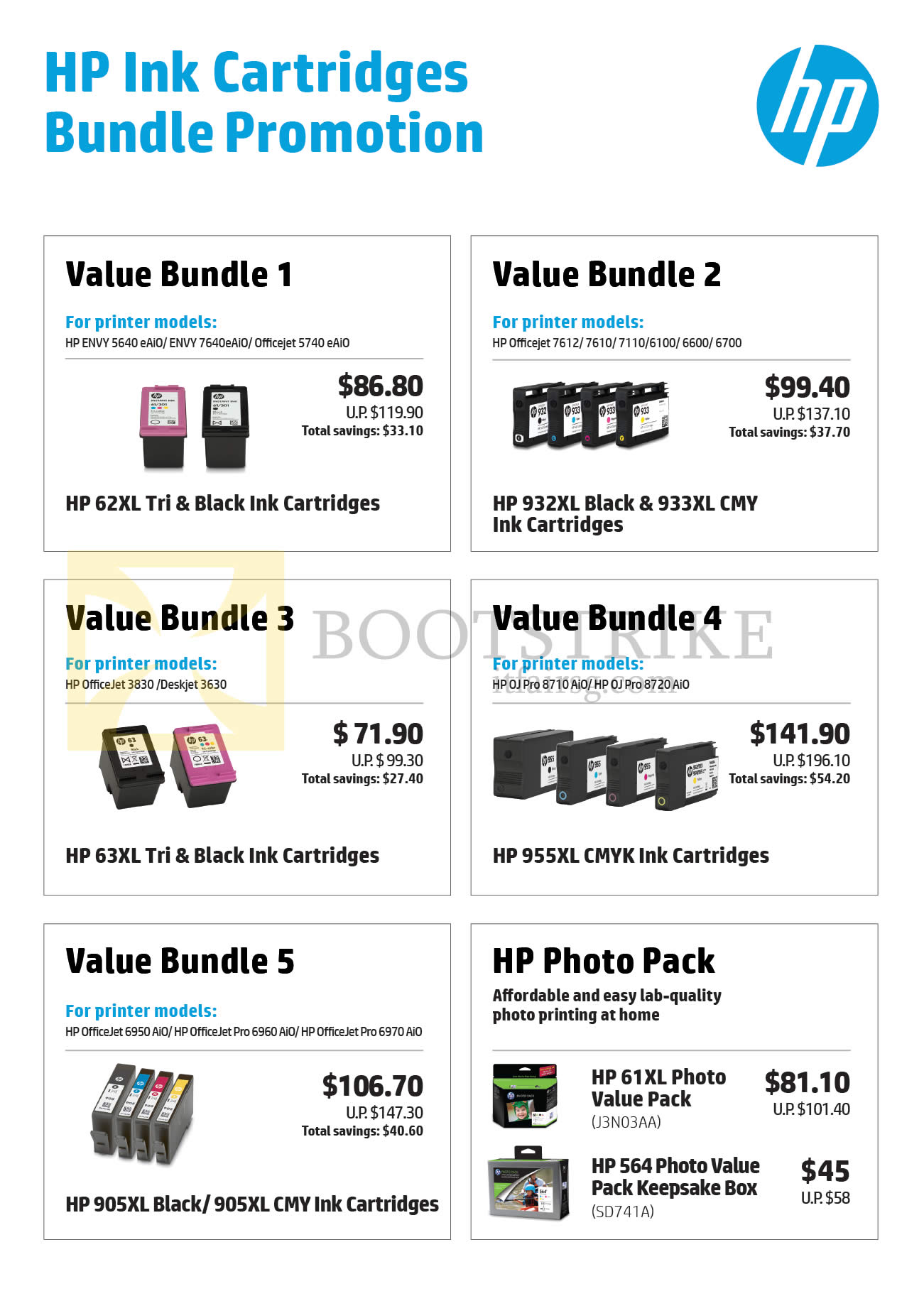 COMEX 2016 price list image brochure of HP Ink Cartridges Bundle Promotions 1, 2, 3, 4, 5, HP Photo Pack