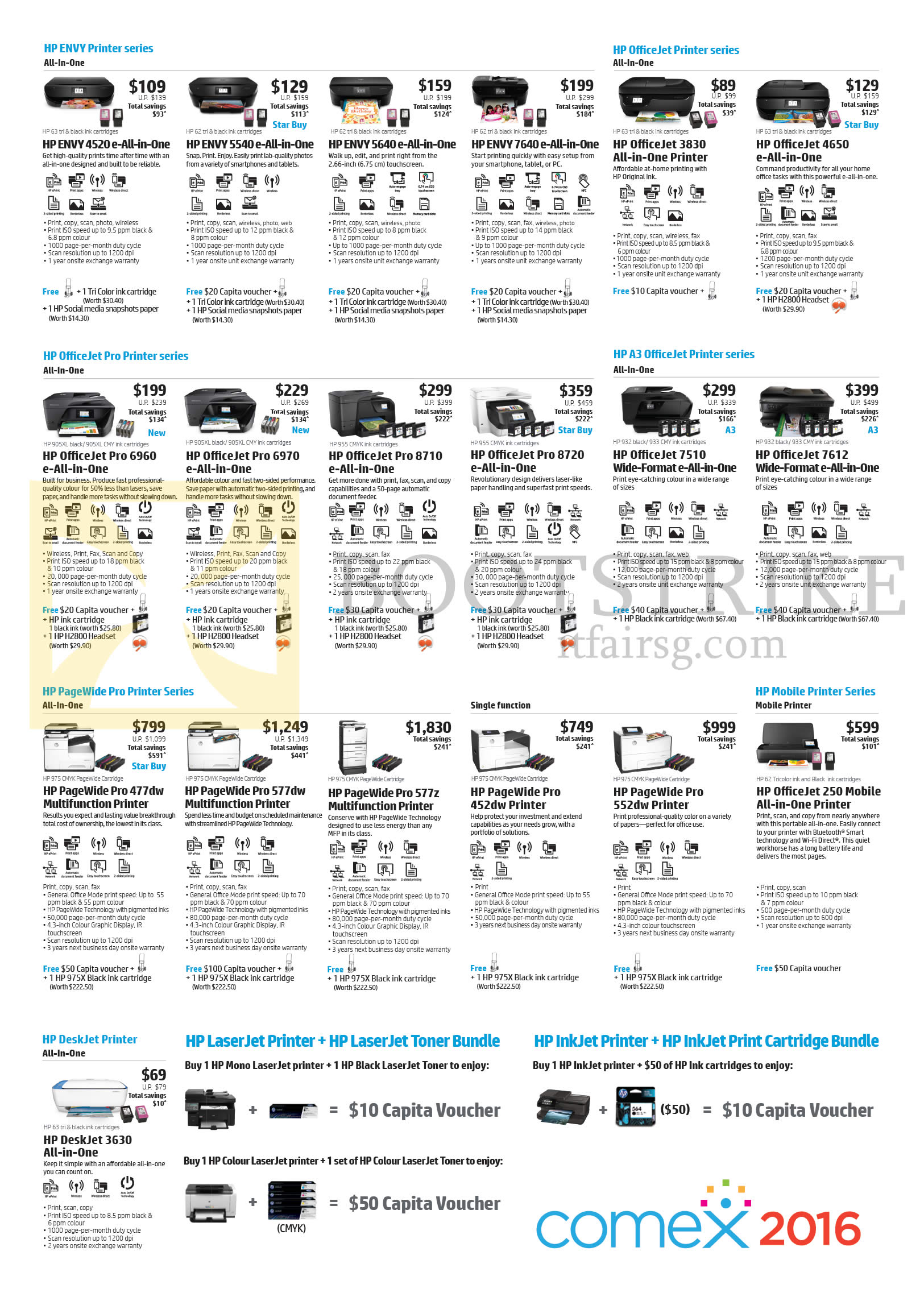 COMEX 2016 price list image brochure of HP Printers, Envy, OfficeJet, OfficeJet Pro, A3 OfficeJet, Pagewide Pro, Mobile Printer, Deskjet Printer Series