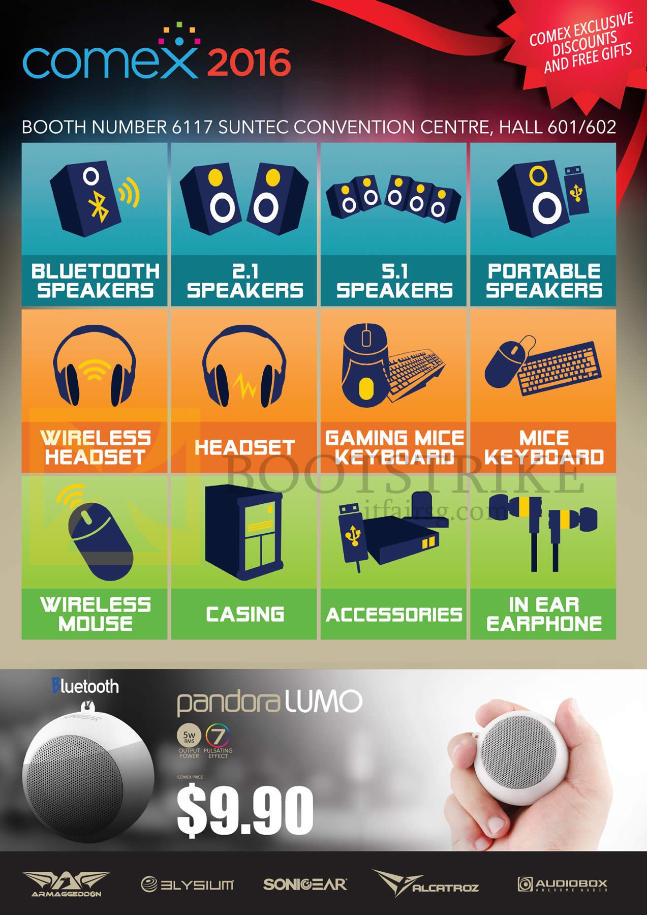 COMEX 2016 price list image brochure of Leapfrog Speakers, Keyboard, Headset, Earphone, Accessories, Mouse, Pandora Lumo