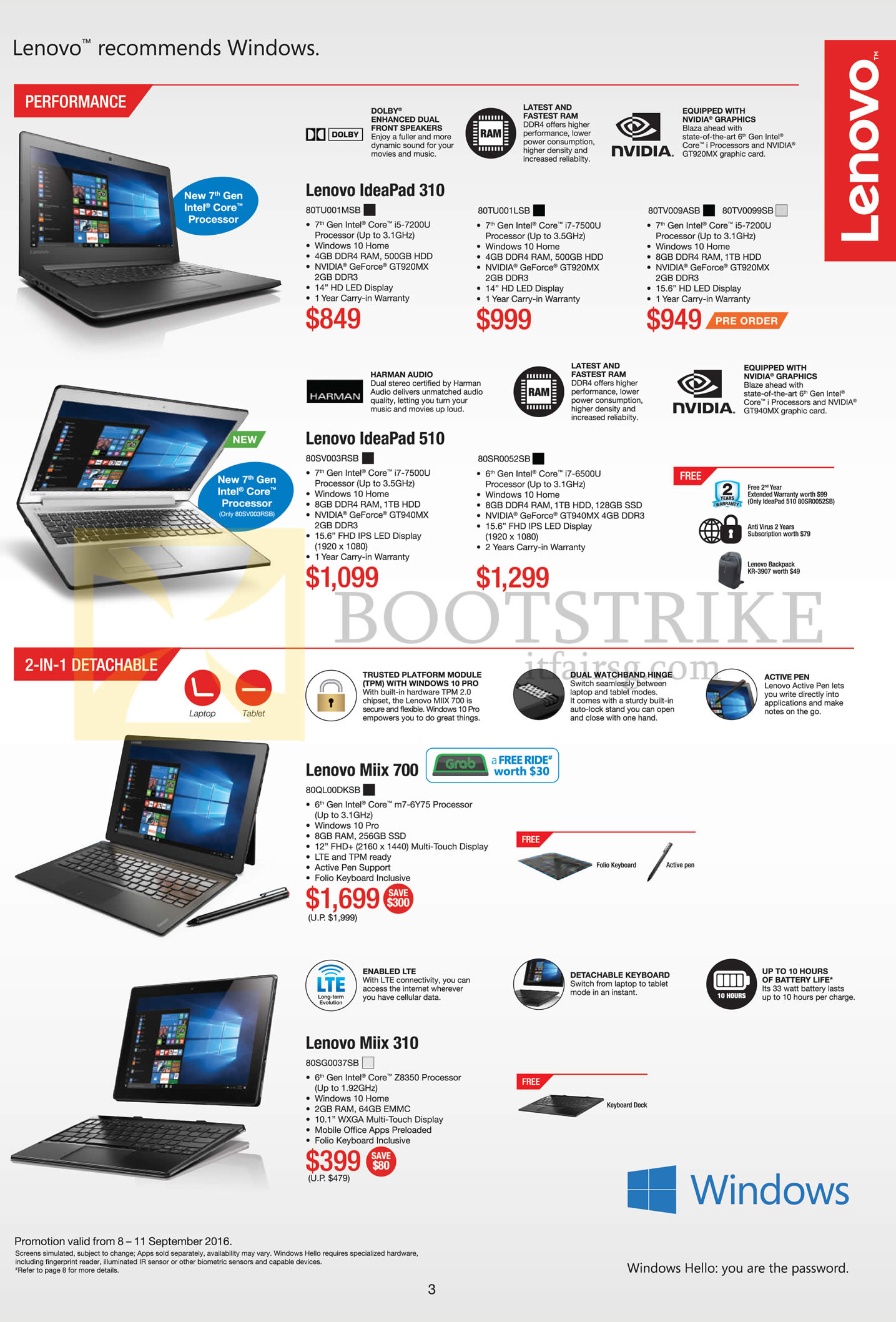 COMEX 2016 price list image brochure of Lenovo Notebooks IdeaPad 310, 510, Miix 700, 310