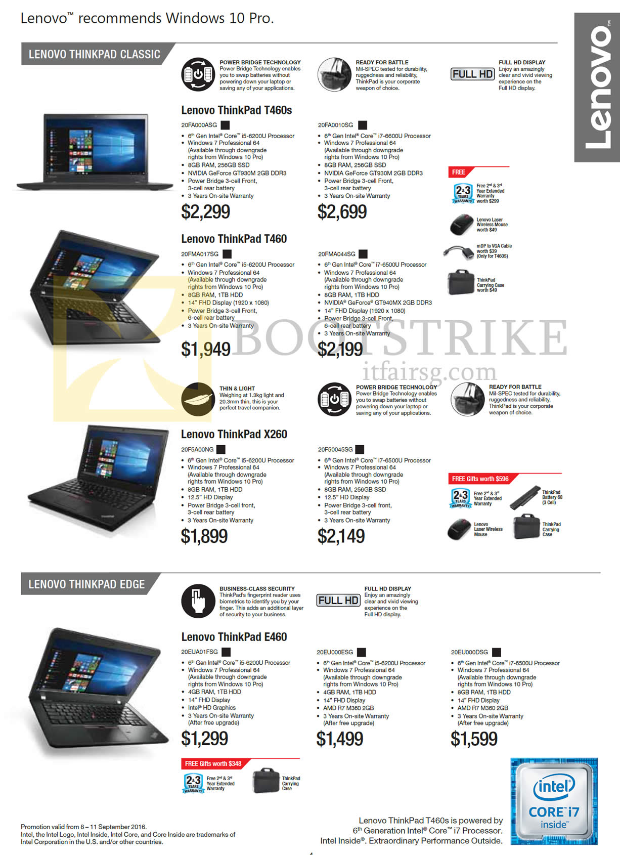 COMEX 2016 price list image brochure of Lenovo Notebooks ThinkPad Classic T460s, T460, X260, Edge E460