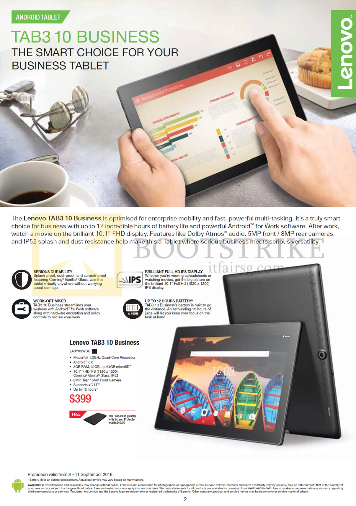 COMEX 2016 price list image brochure of Lenovo Tablet Tab3 10 Business