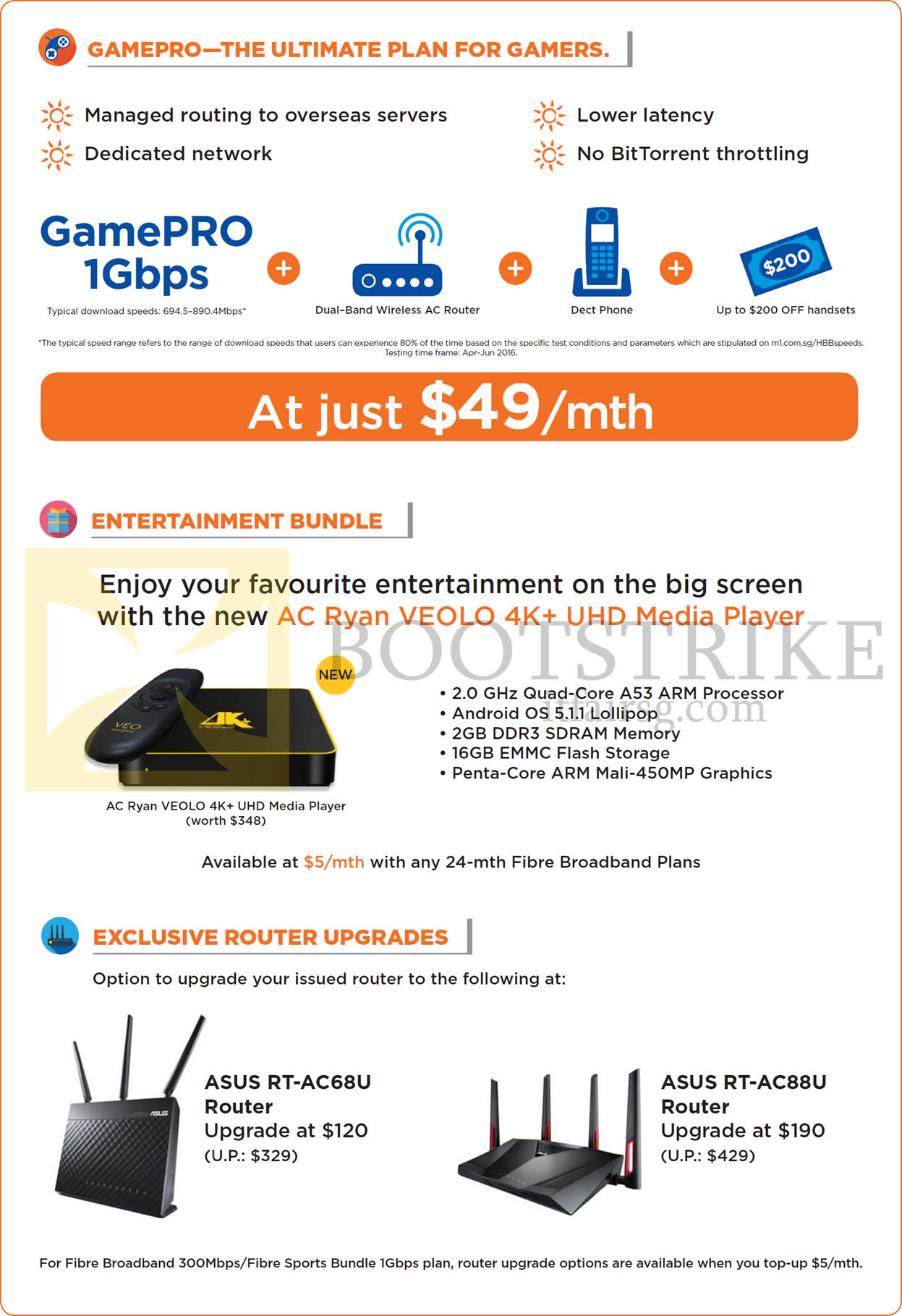 COMEX 2016 price list image brochure of M1 49.00 GamePRO 1Gbps, Entertainment Bundle, Routers, Asus RT-AC68U, RT-AC88U