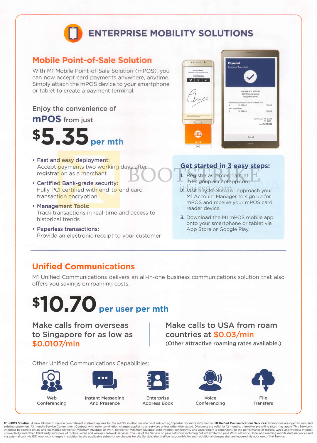 COMEX 2016 price list image brochure of M1 Business Enterprise Mobility Solutions, Unified Communications, Mobile Point-of-Sale Solution