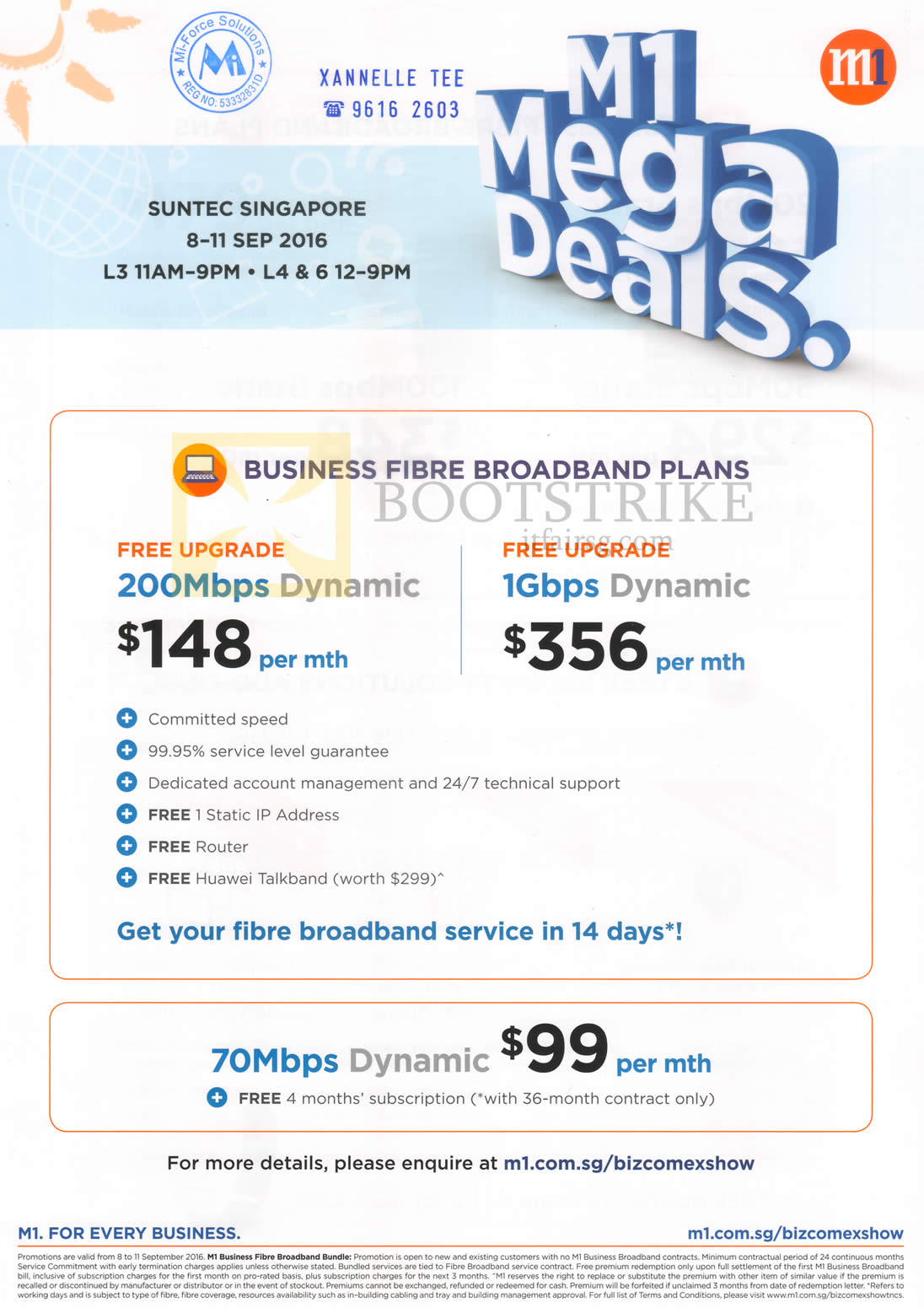 COMEX 2016 price list image brochure of M1 Business Fibre Broadband Deals 148.00 200Mbps Dynamic, 356.00 1Gbps Dynamic