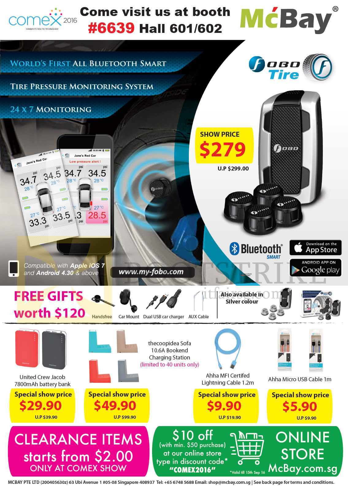 COMEX 2016 price list image brochure of McBay Pressure Monitoring System, Battery Bank, Lightning Cable, USB Cable