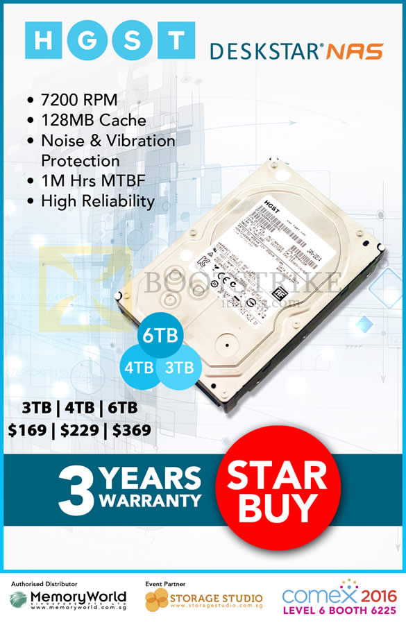 COMEX 2016 price list image brochure of Memory World HGST NAS DeskStar 3TB, 4TB, 6TB