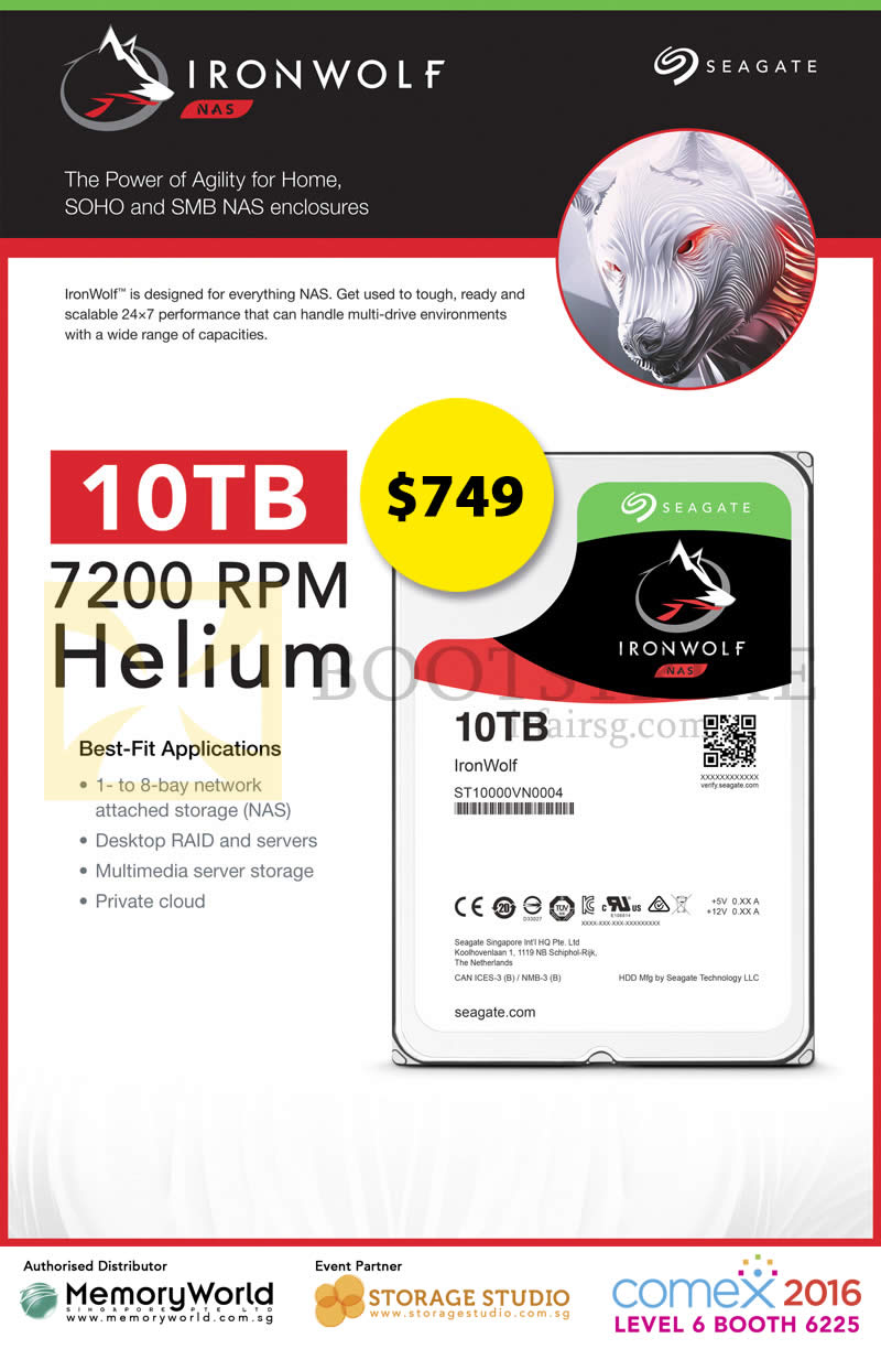 COMEX 2016 price list image brochure of Memory World Seagate Ironwolf 10TB 7200RPM Helium