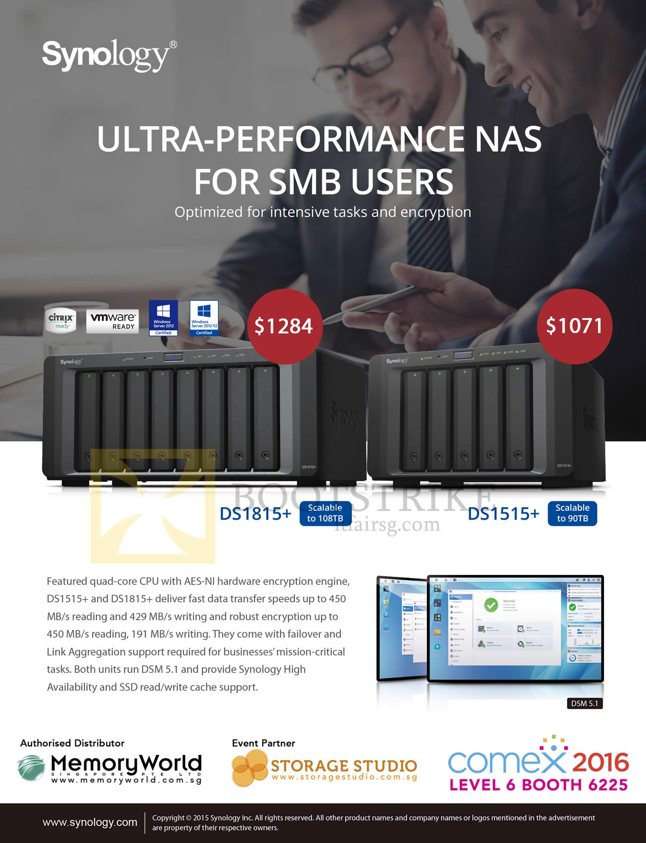 COMEX 2016 price list image brochure of Memory World Synology NAS DS1815plus, DS1515plus