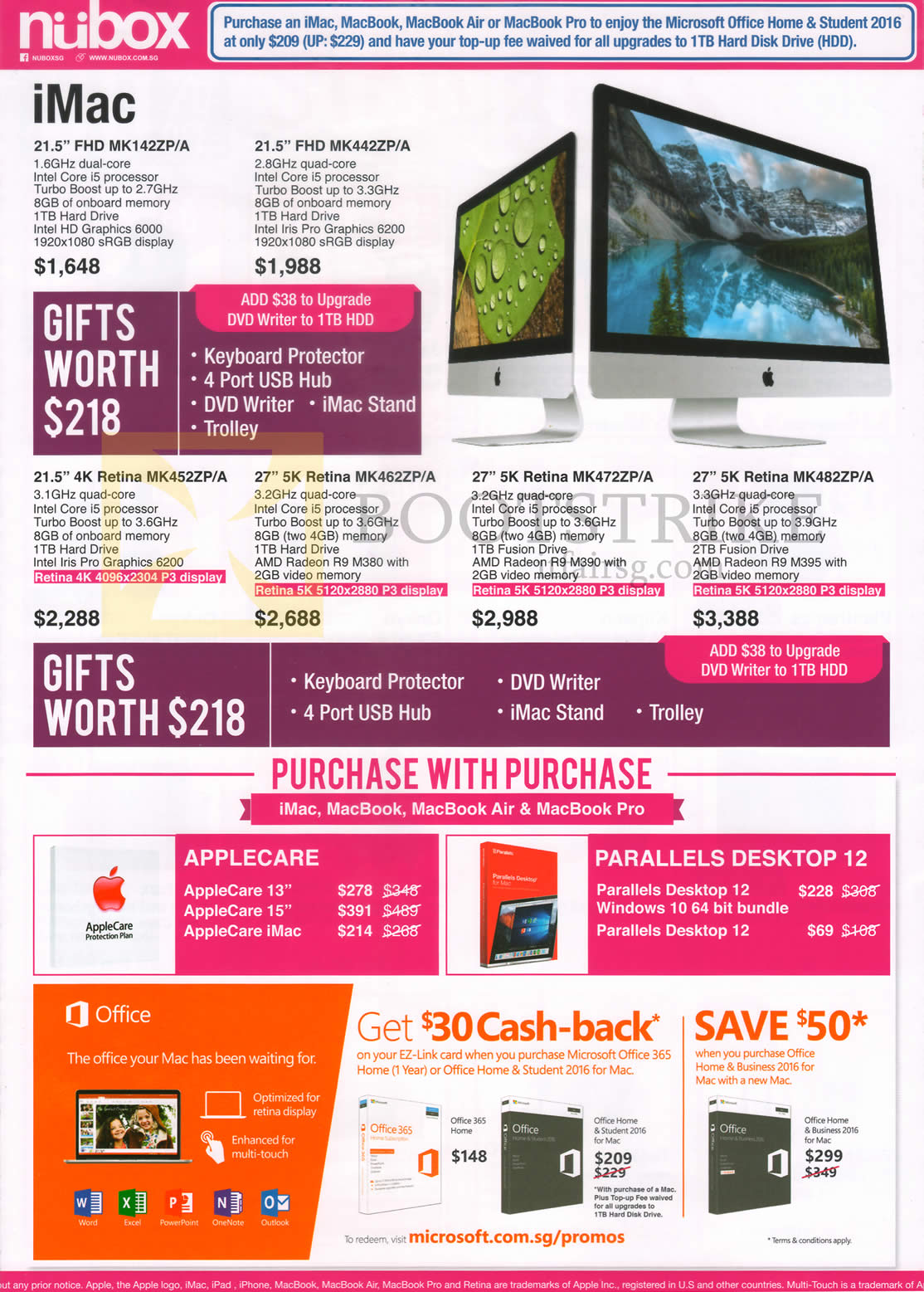 COMEX 2016 price list image brochure of Nubox Apple IMac Desktop PC, Purchase With Purchase, 21.5 Inch, 27 Inch, Purchase With Purchase, Parallels Desktop