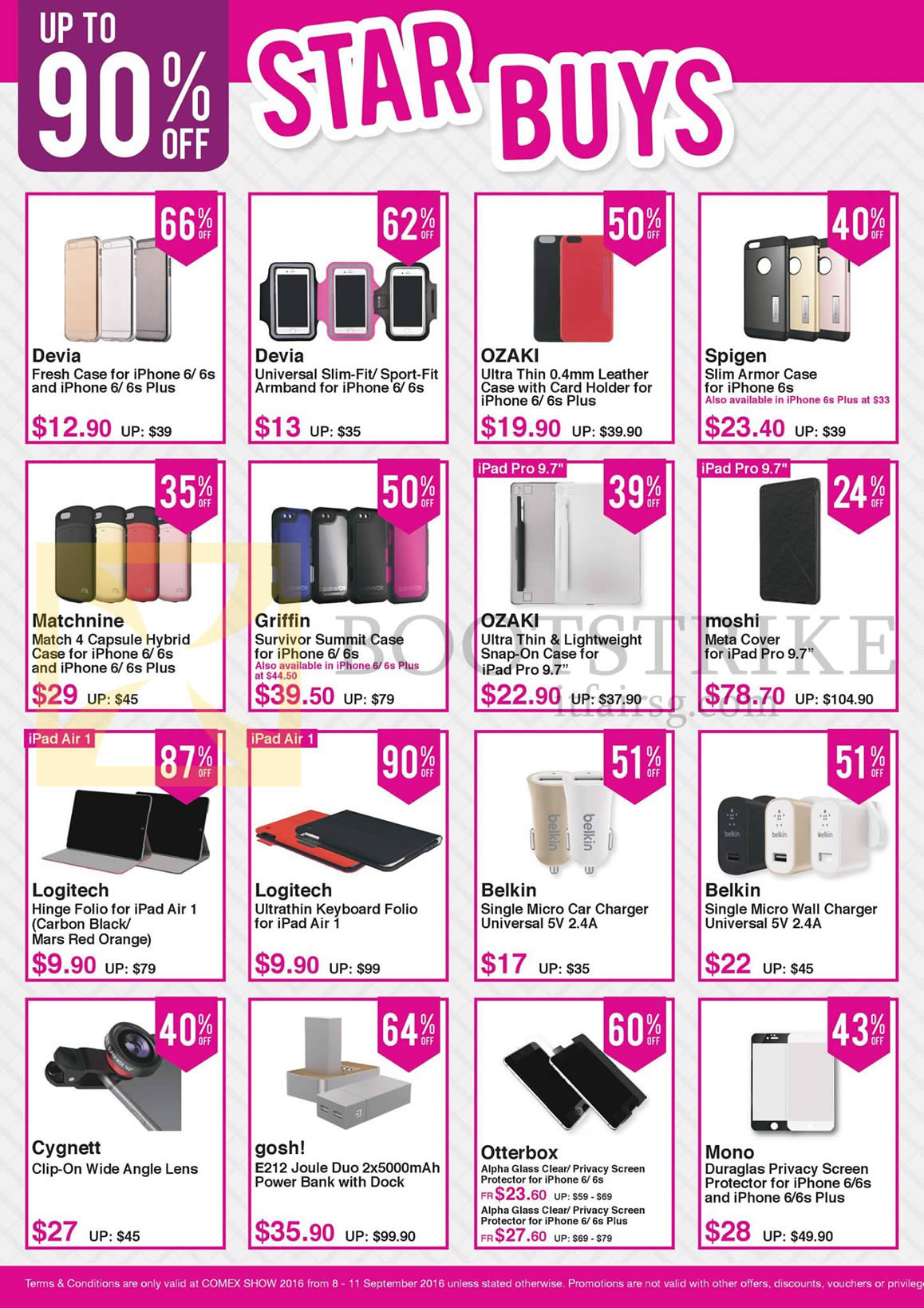 COMEX 2016 price list image brochure of Nubox Star Buys Accessories Cases, Universal Slim Fit, Leather Case, Meta Cover, Folio, Micro Car Charger, Wall Charger, Wide Angle Lens, PowerBank, Screen Protector