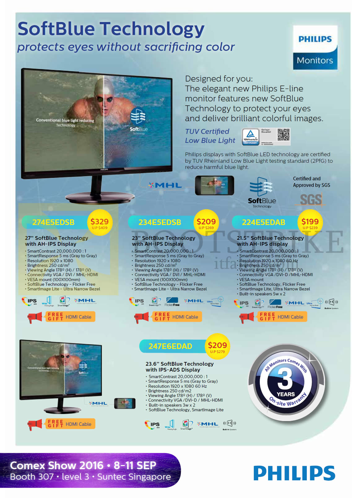 COMEX 2016 price list image brochure of Philips Newstead Monitors AH-IPS IPS-ADS 274E5EDSB, 234E5EDSB, 224E5EDAB, 247E6EDAD